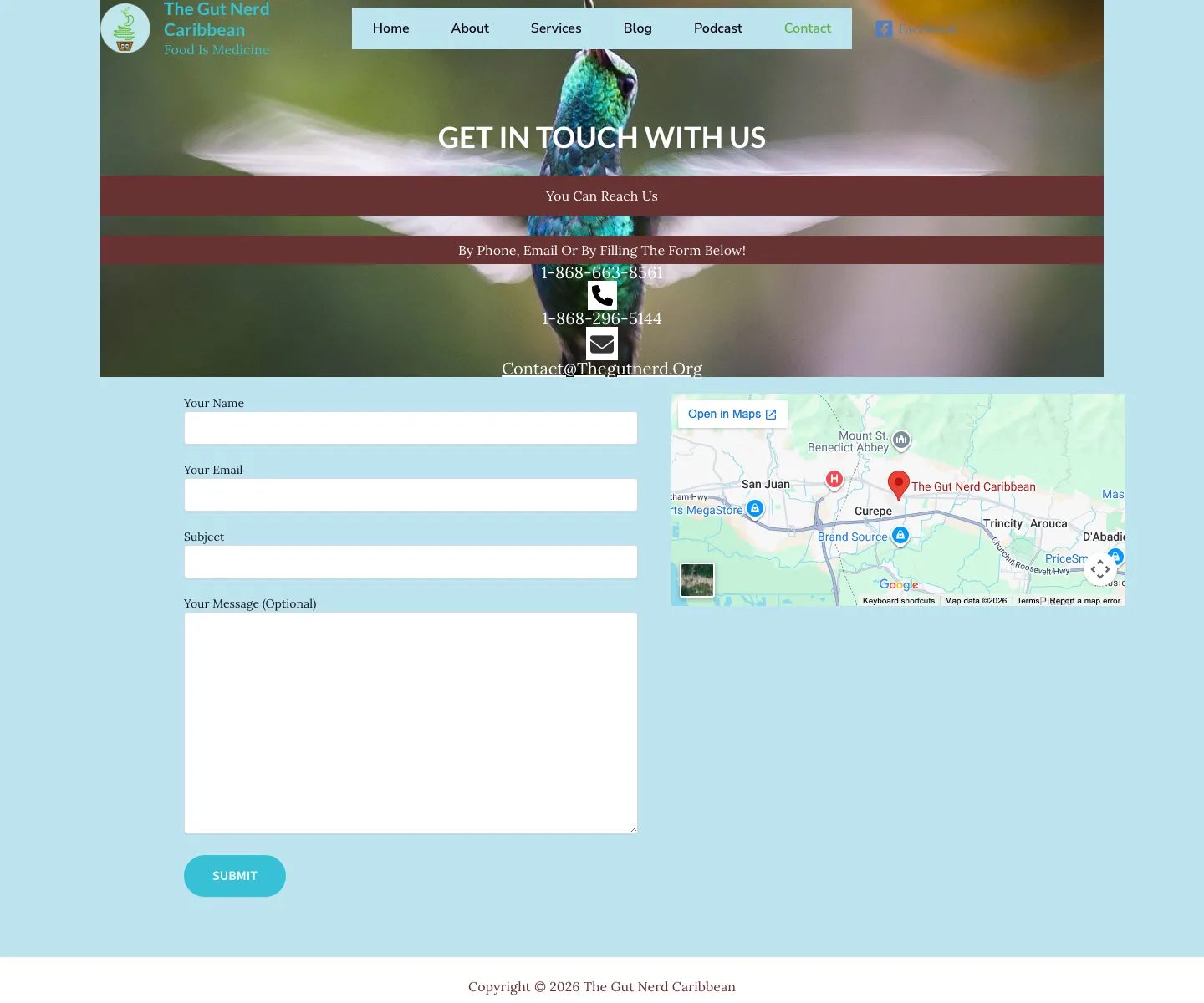 The old Gut Nerd Caribbean contact page