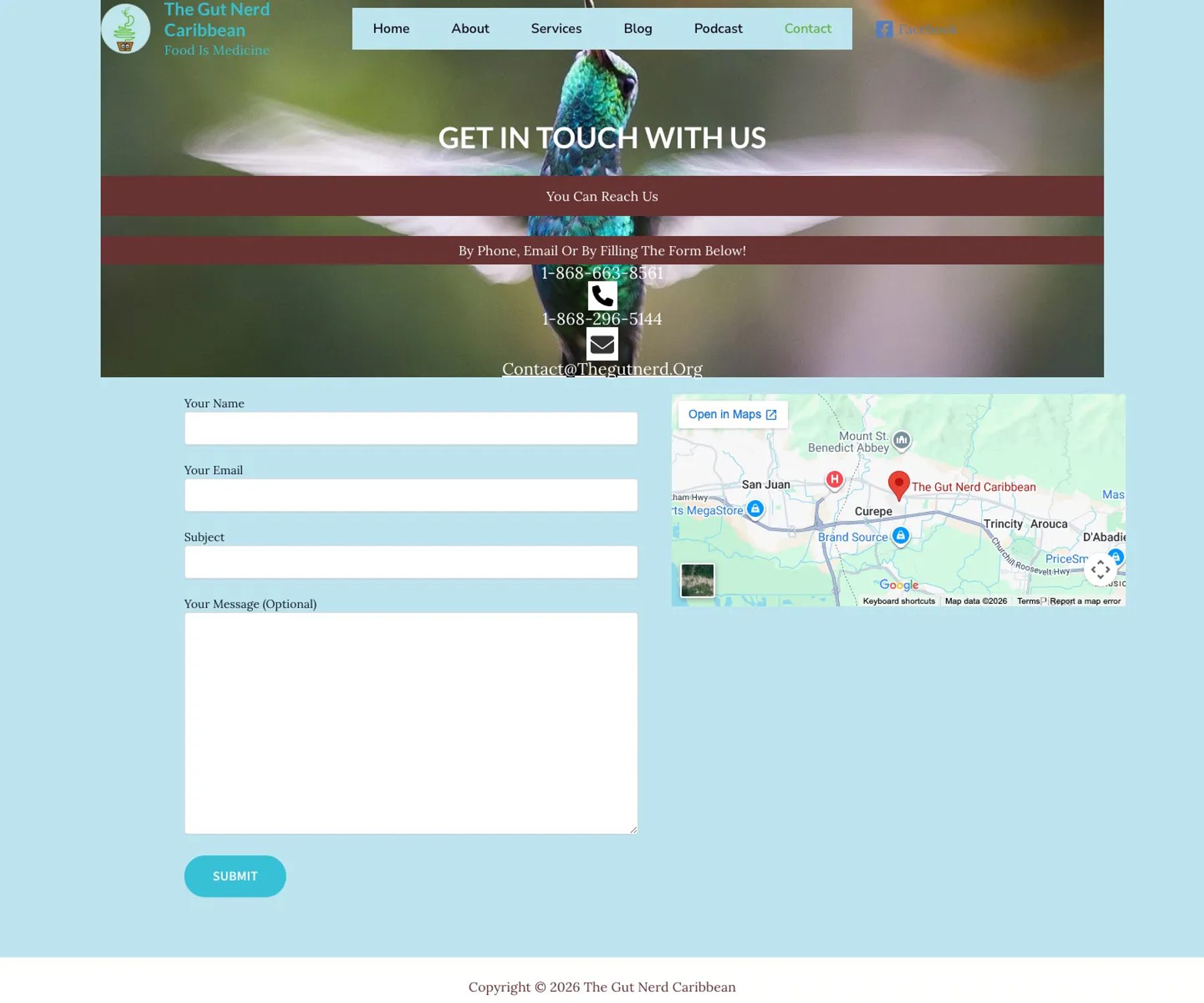 The old Gut Nerd Caribbean contact page