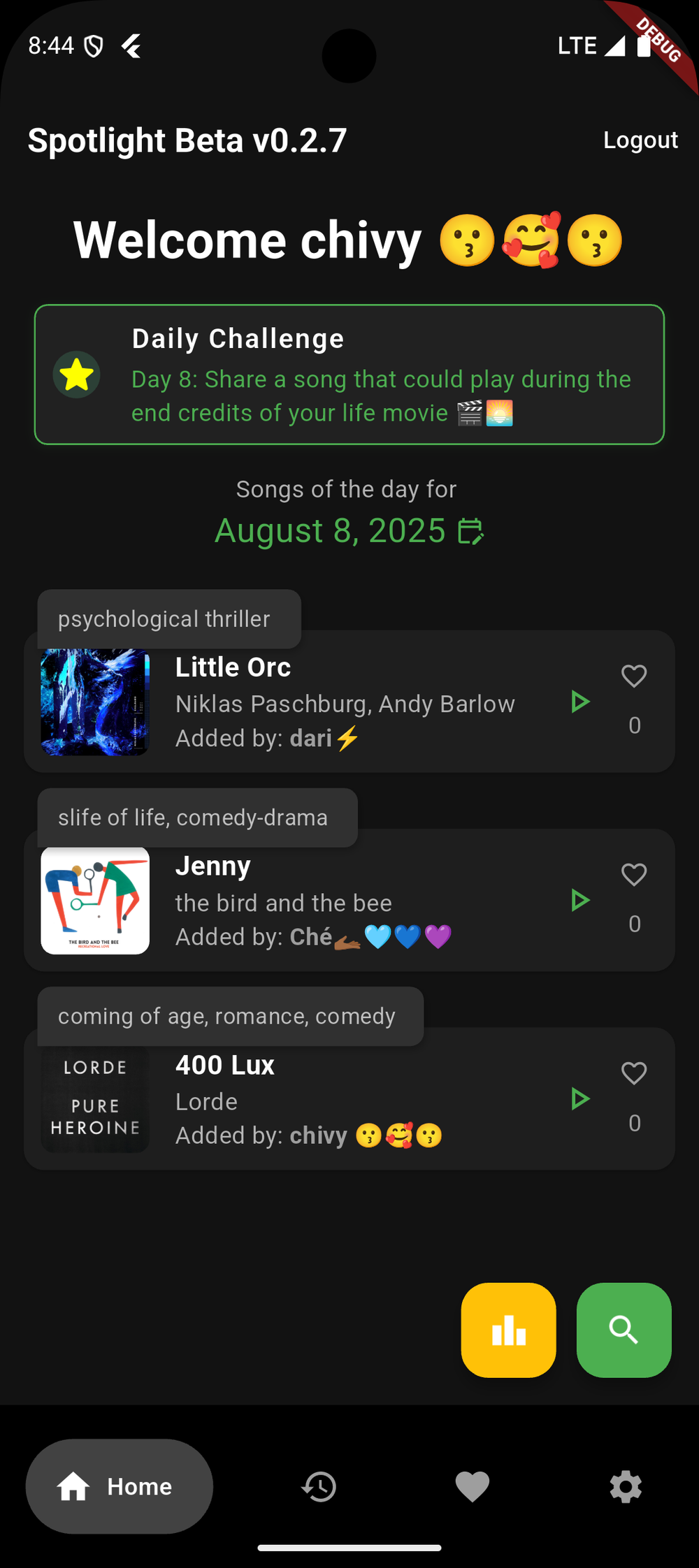Spotlight mobile app daily challenge about choosing a life movie end credits song