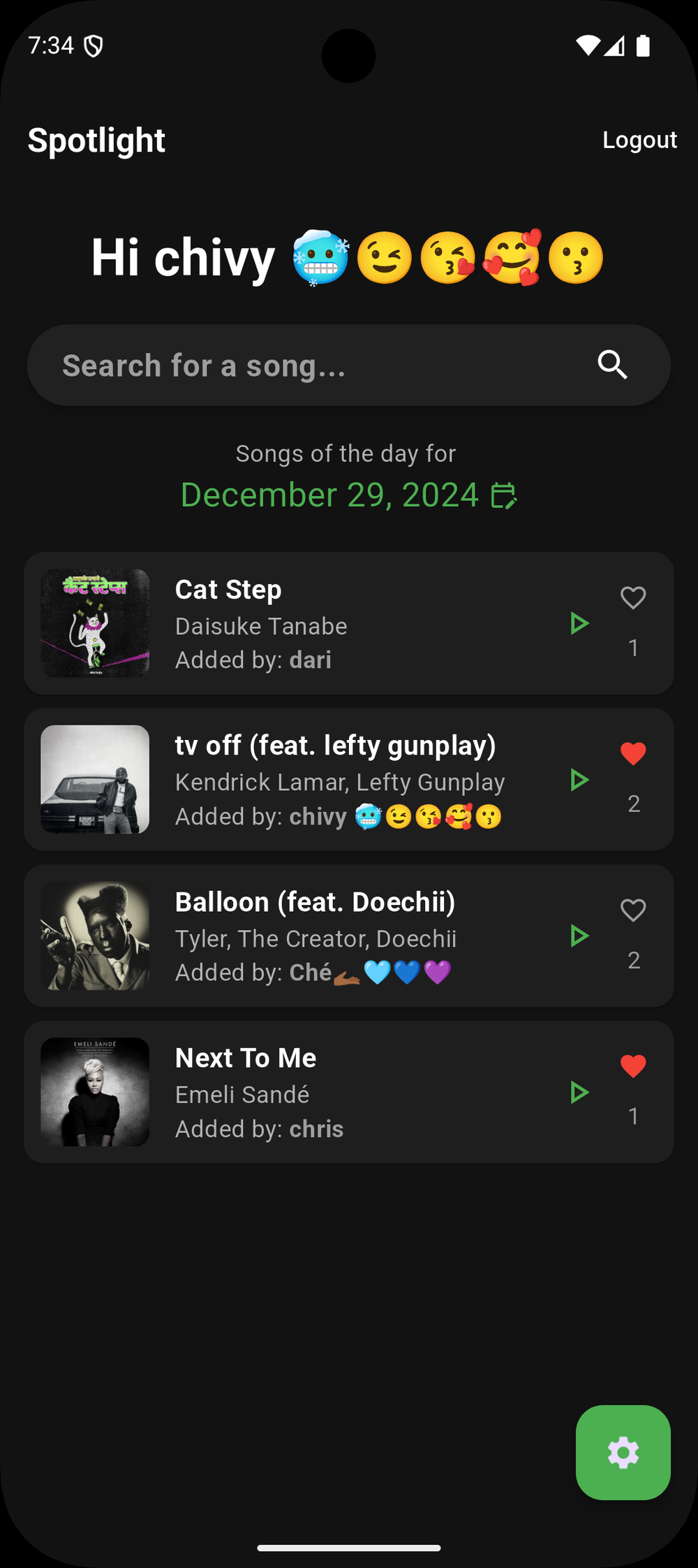 Spotlight mobile app daily song feed for December 29, 2024