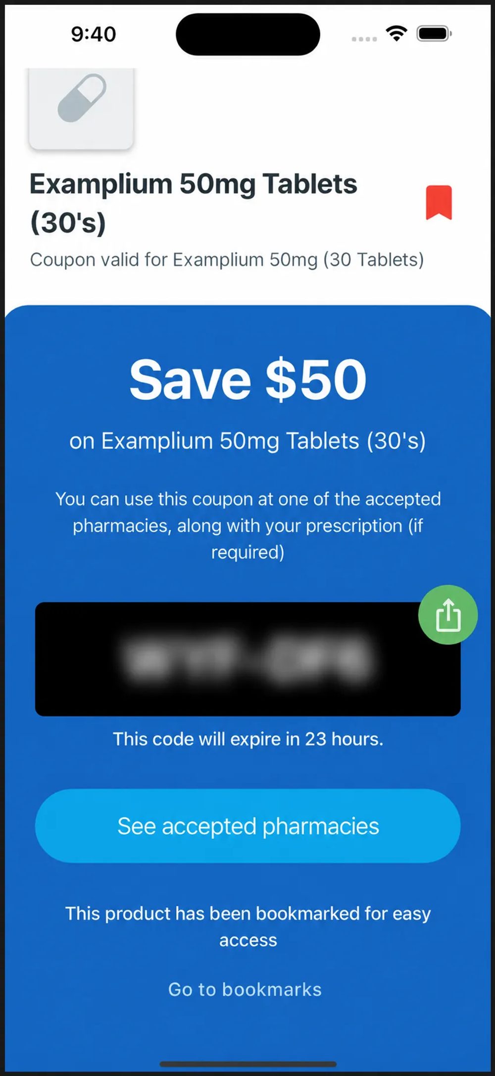 Earlier direct medication coupon with redemption code removed