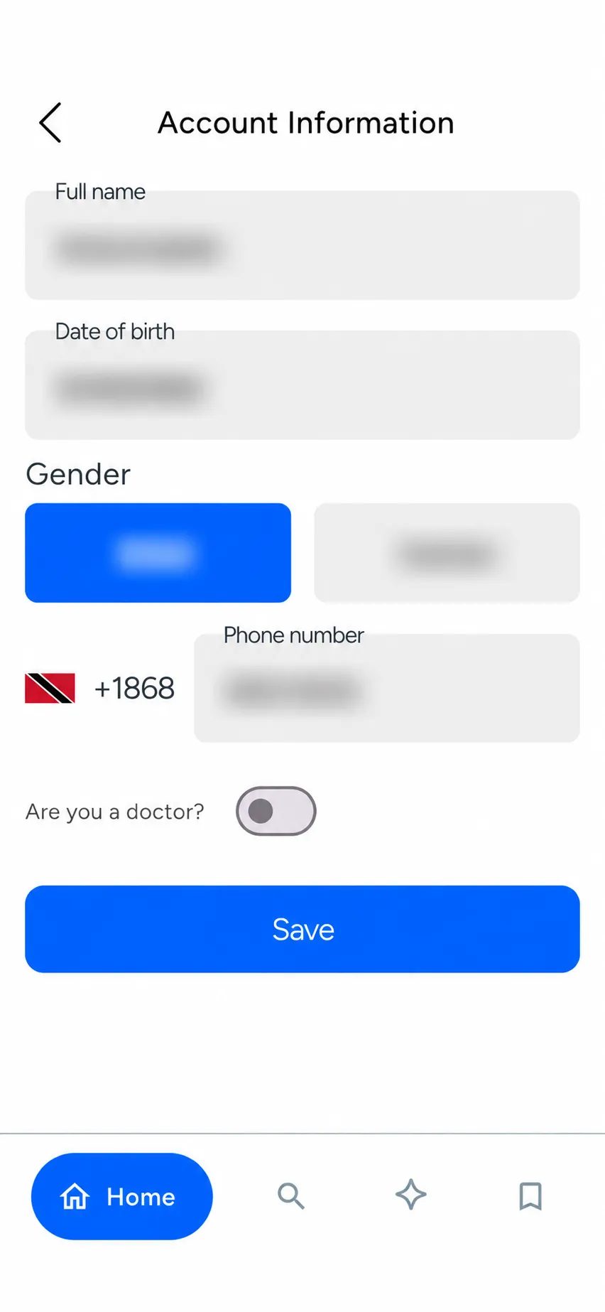 Simplified account information with private values removed