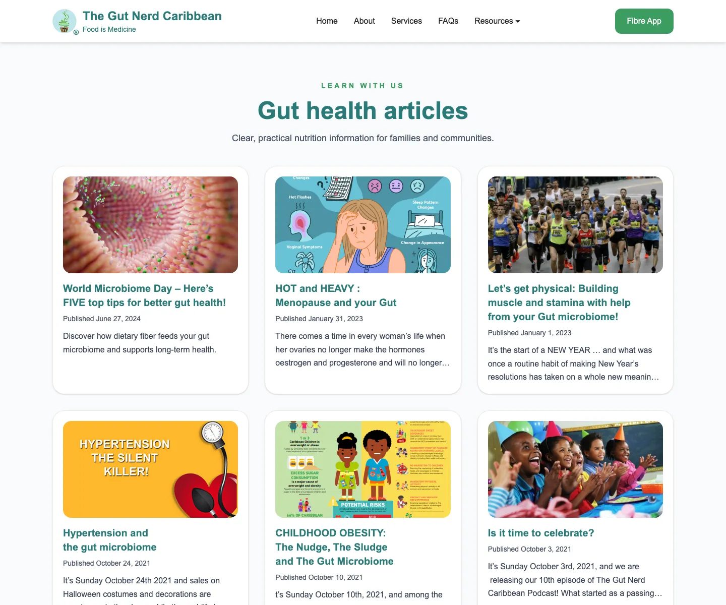The redesigned Gut Nerd Caribbean articles page