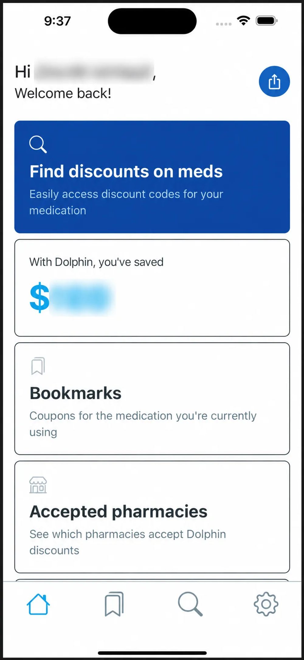 Earlier Dolphin home and savings overview with personal details removed