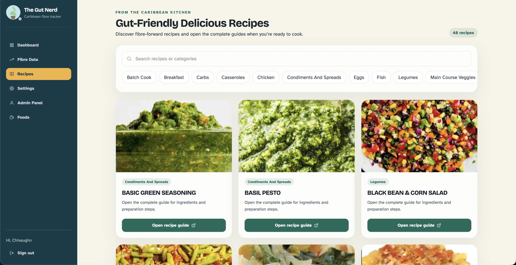 Gut-friendly recipe library