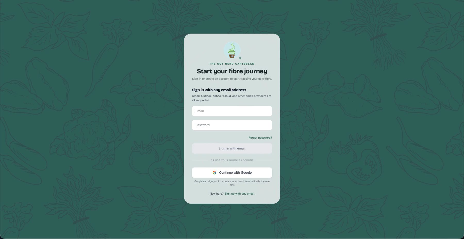 Fibre tracker sign-in page