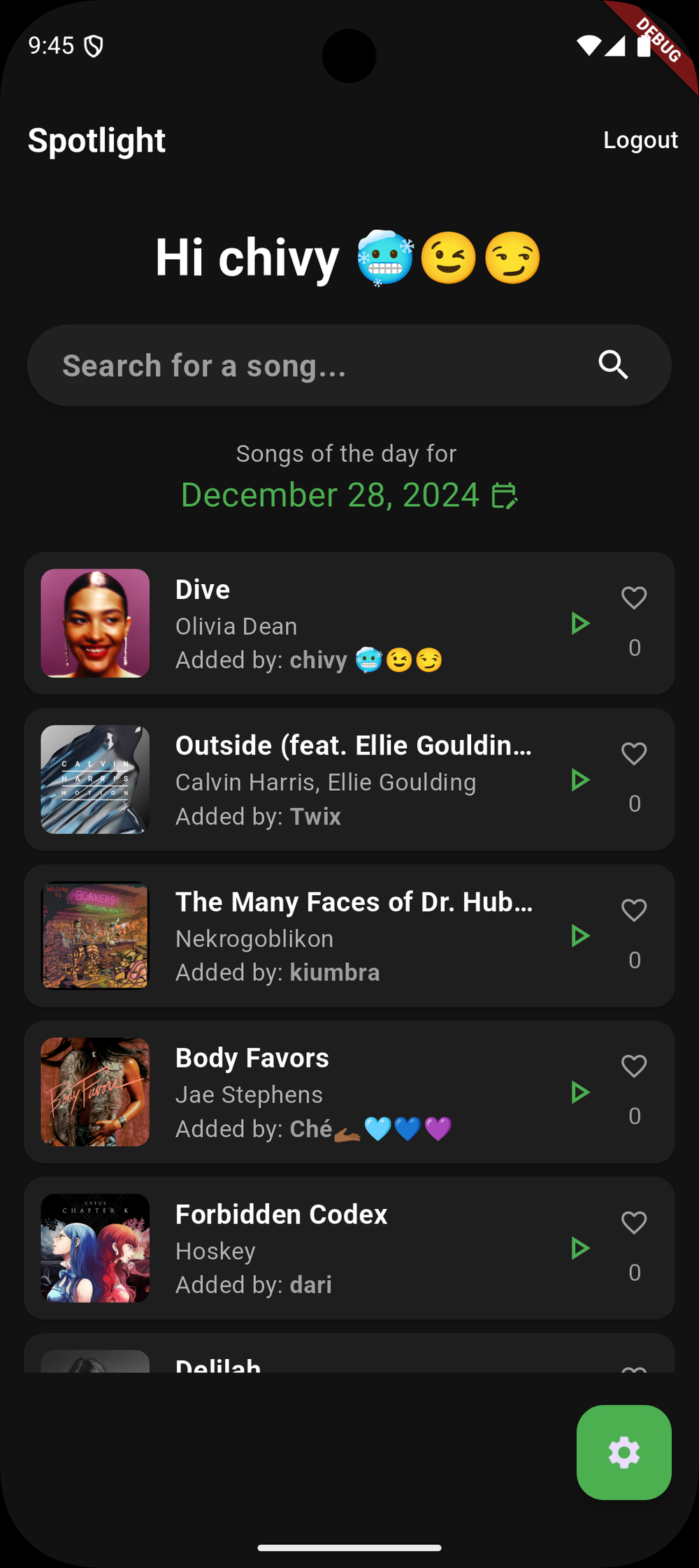 Spotlight mobile app daily song feed for December 28, 2024