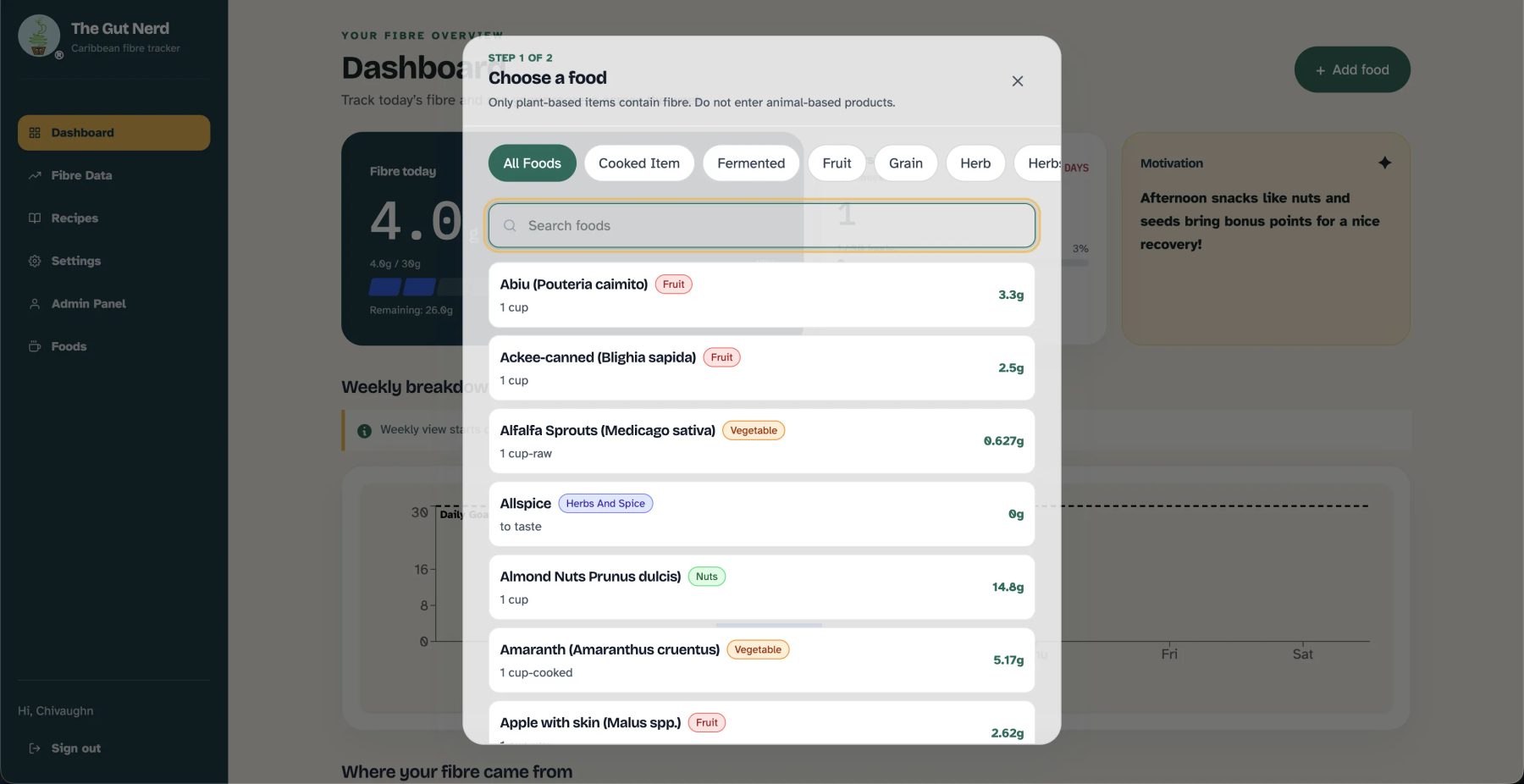 Food search and logging flow