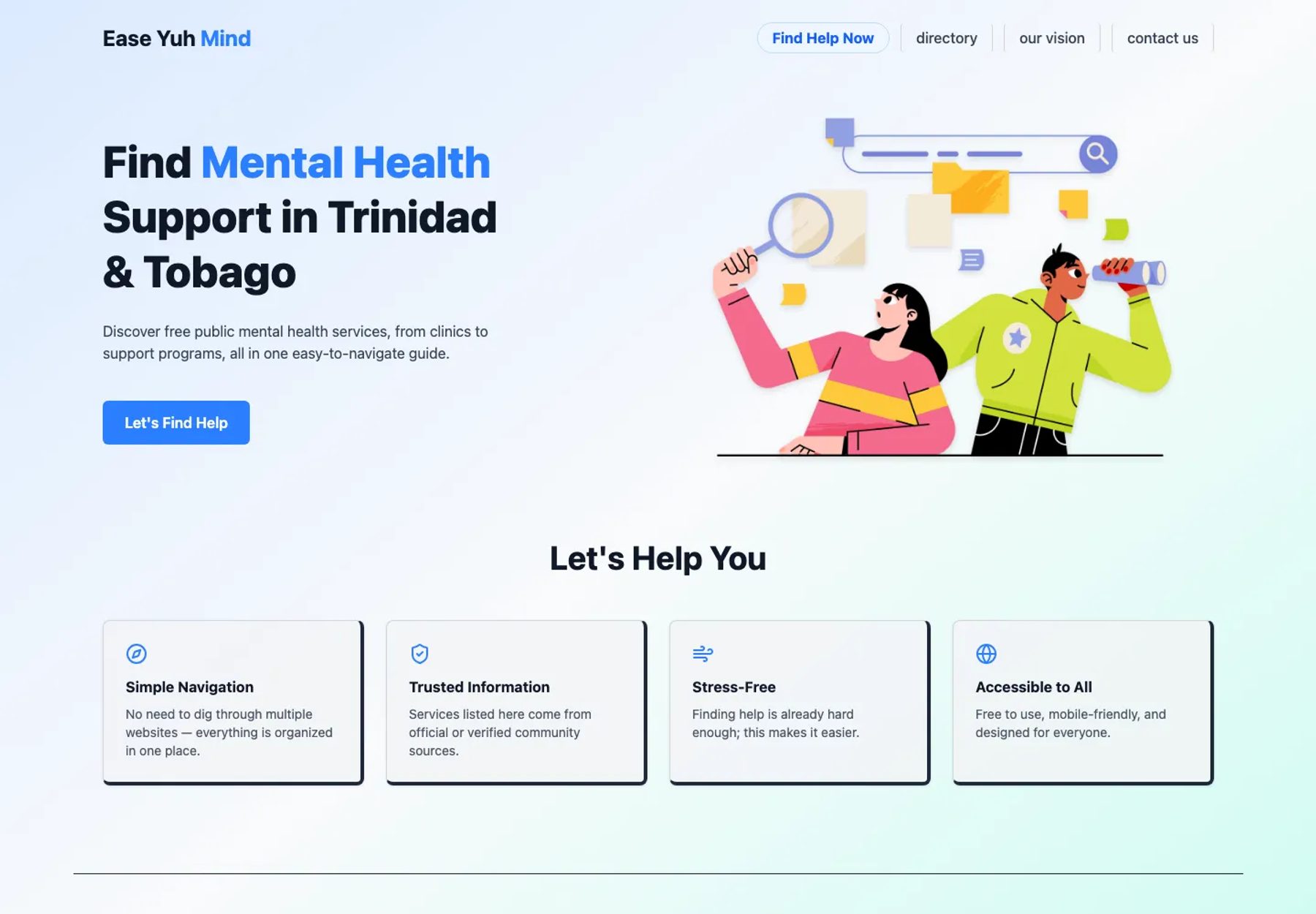Homepage with a direct and reassuring path into mental-health support