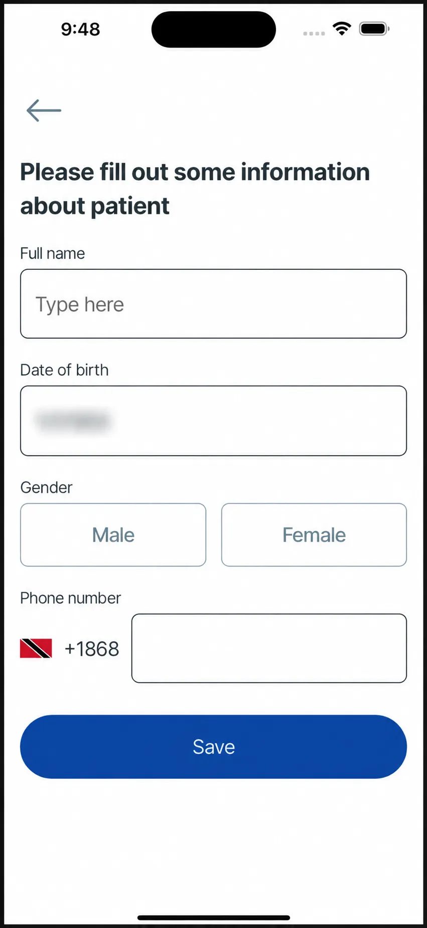 Earlier patient profile setup with private data removed