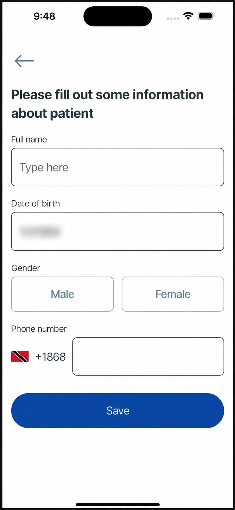 Earlier patient profile setup with private data removed
