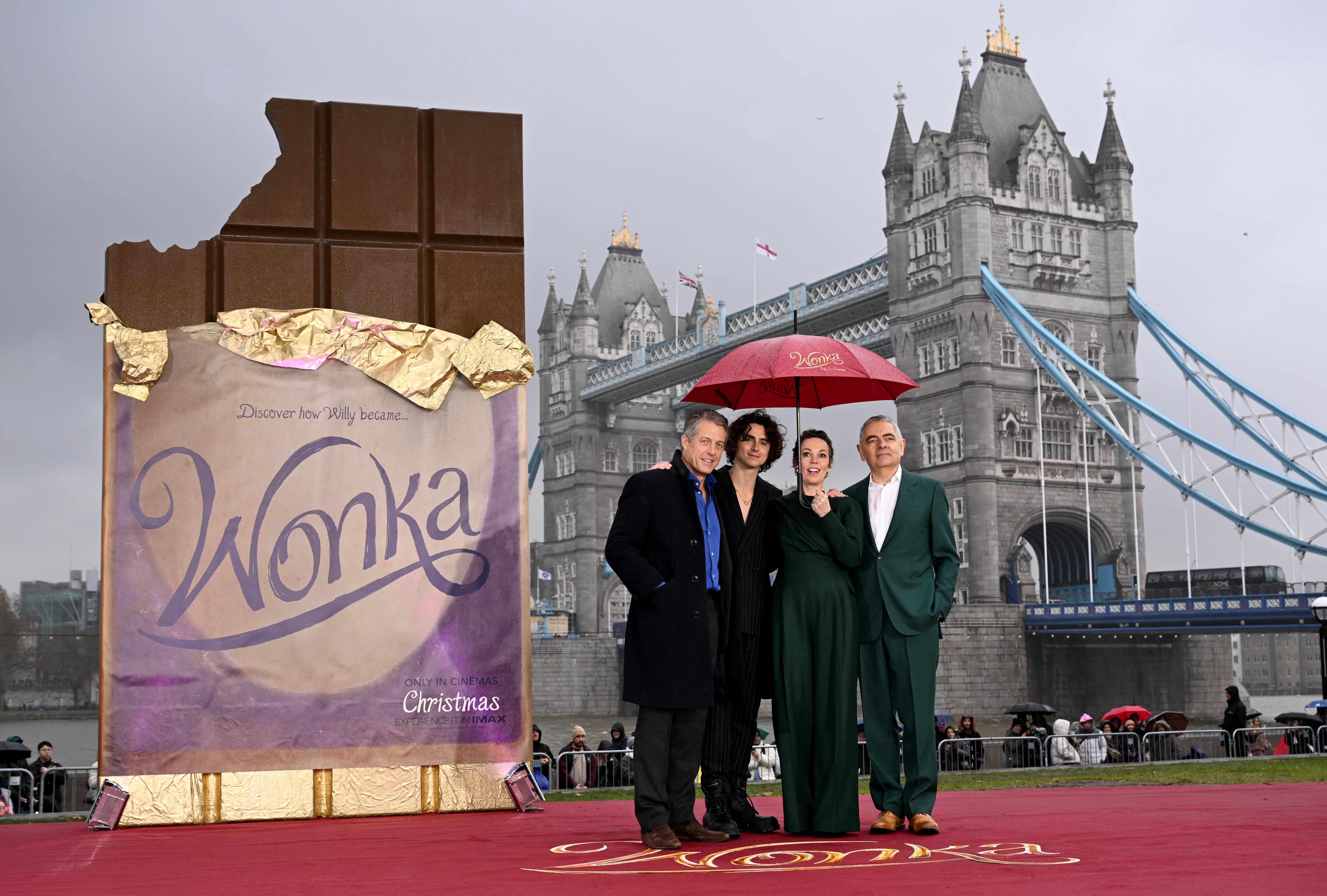 Rowan Atkinson and the cast of Wonka arrive in London