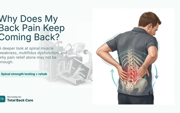 3D medical illustration showing multifidus muscle dysfunction and spinal instability associated with chronic recurrent back pain.