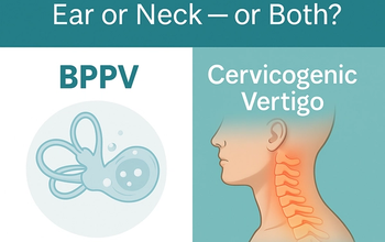Vertigo education graphic from The Center for Total Back Care in Mesa, AZ showing BPPV versus cervicogenic vertigo and explaining dizziness caused by the ear or neck.