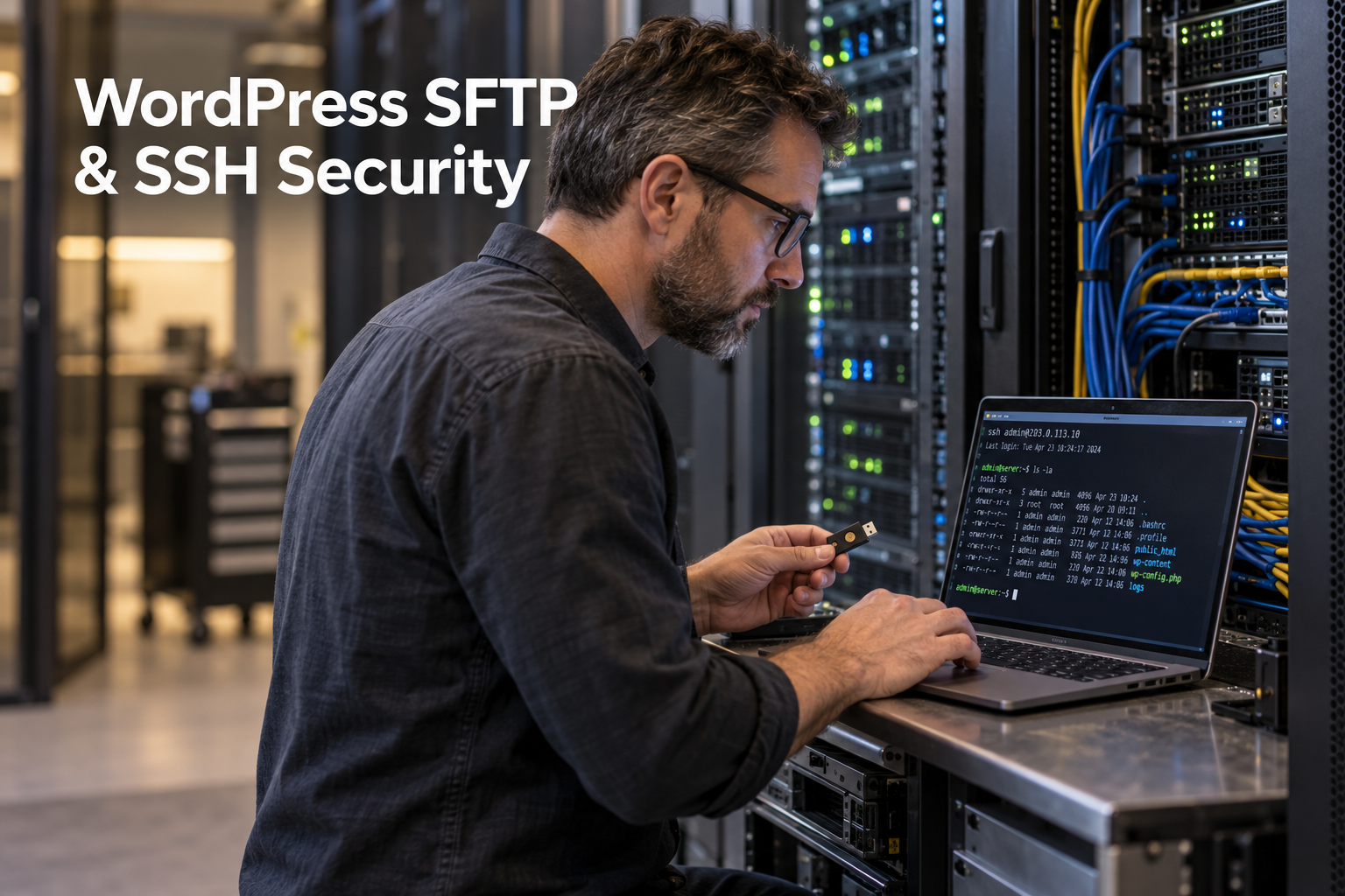 网站管理员使用硬件安全密钥和笔记本电脑进行安全 WordPress SFTP 和 SSH 服务器访问