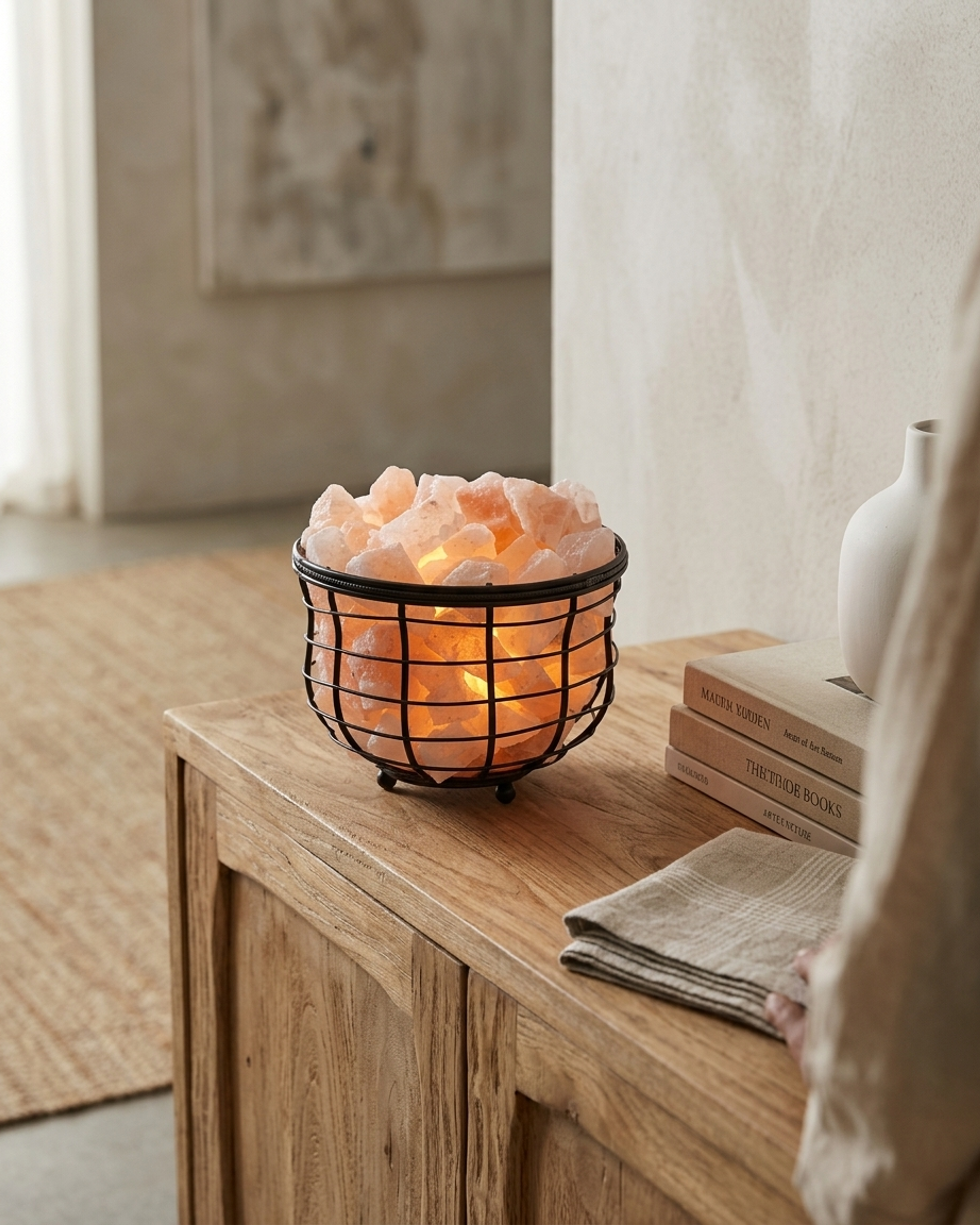 NS67 Himalayan Pink Salt Wire Basket Lamp