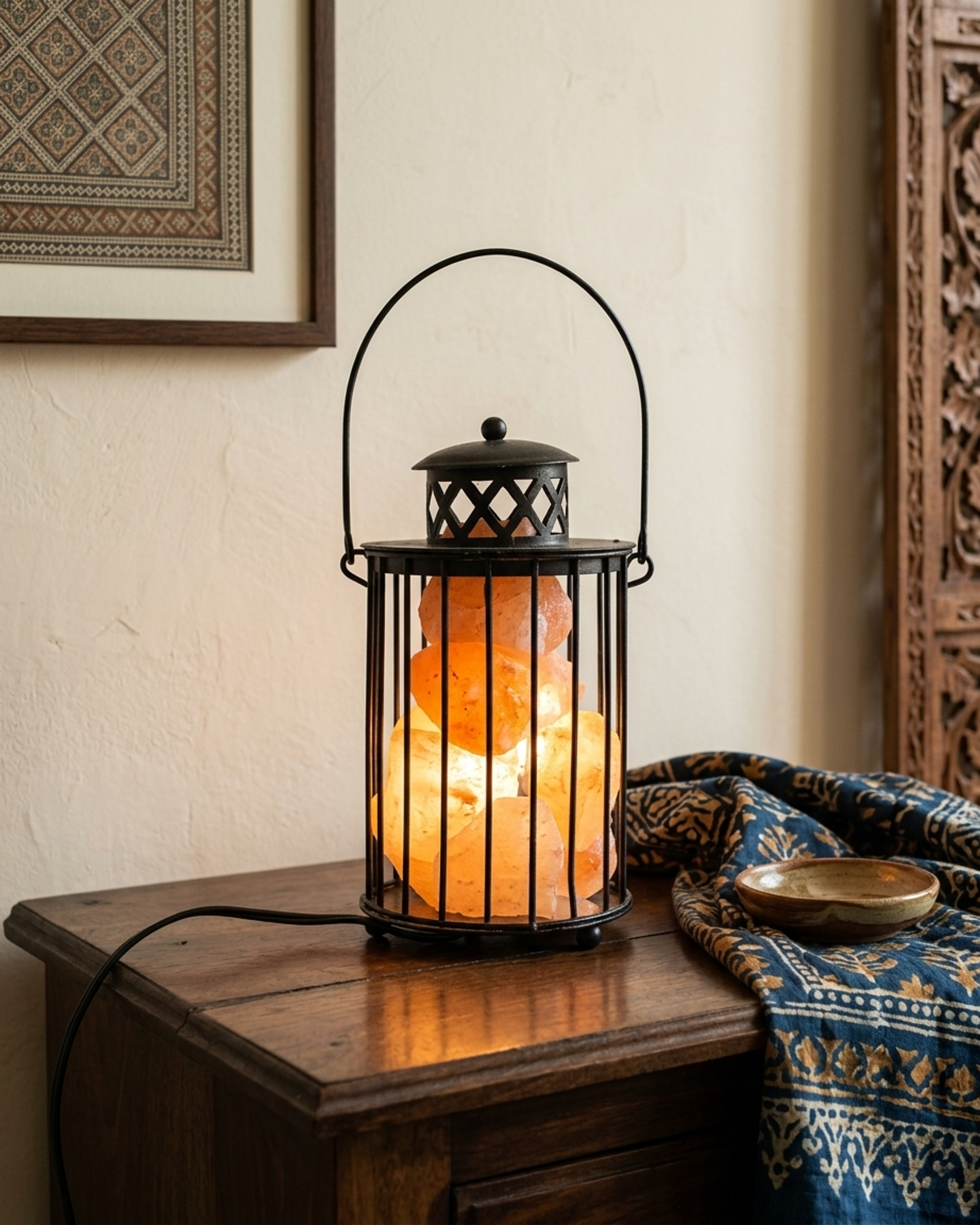 NS29 Himalayan Pink Salt Laltain Basket Lamp