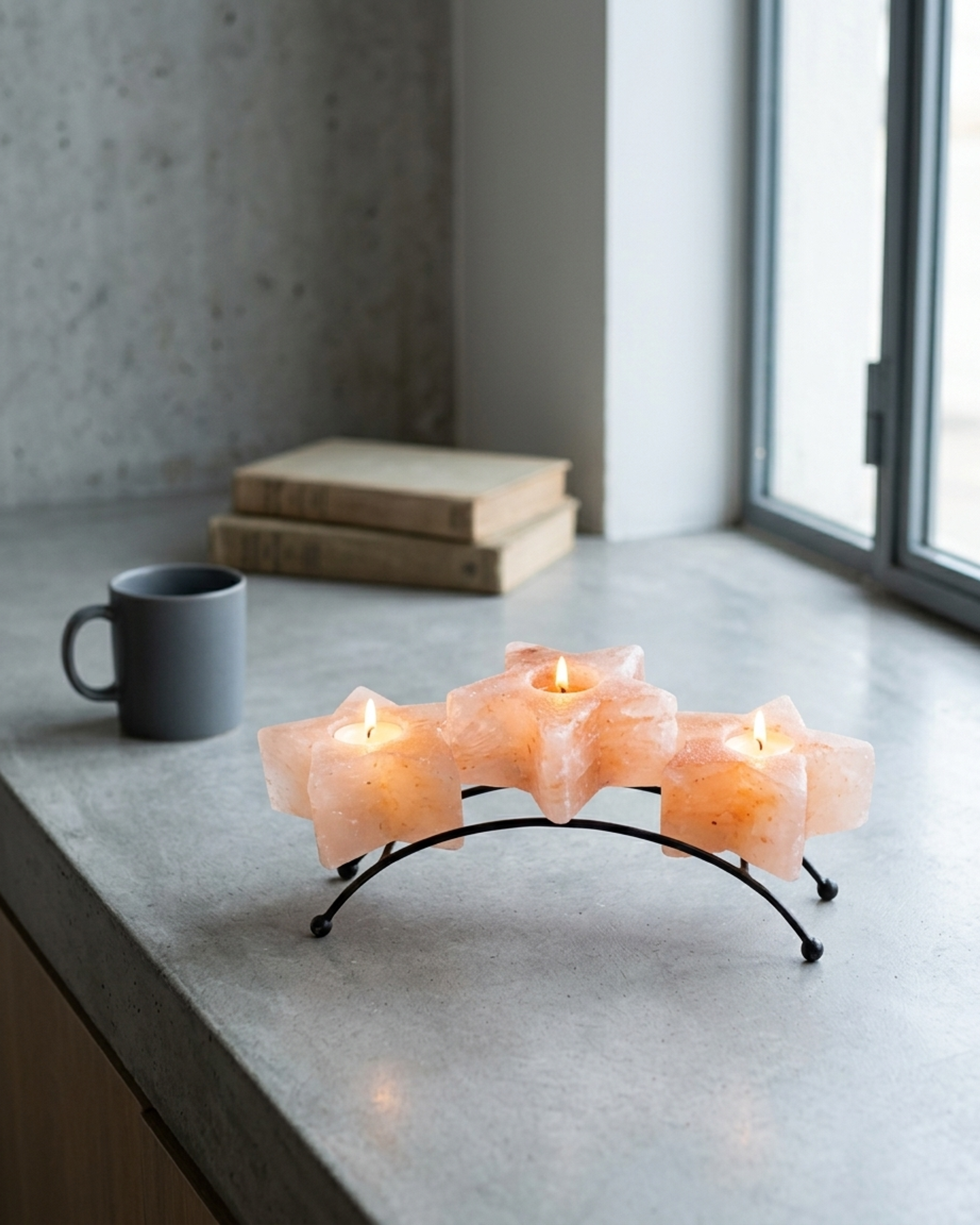 NS62 Himalayan Pink Salt Tea Light Star Candle Holders