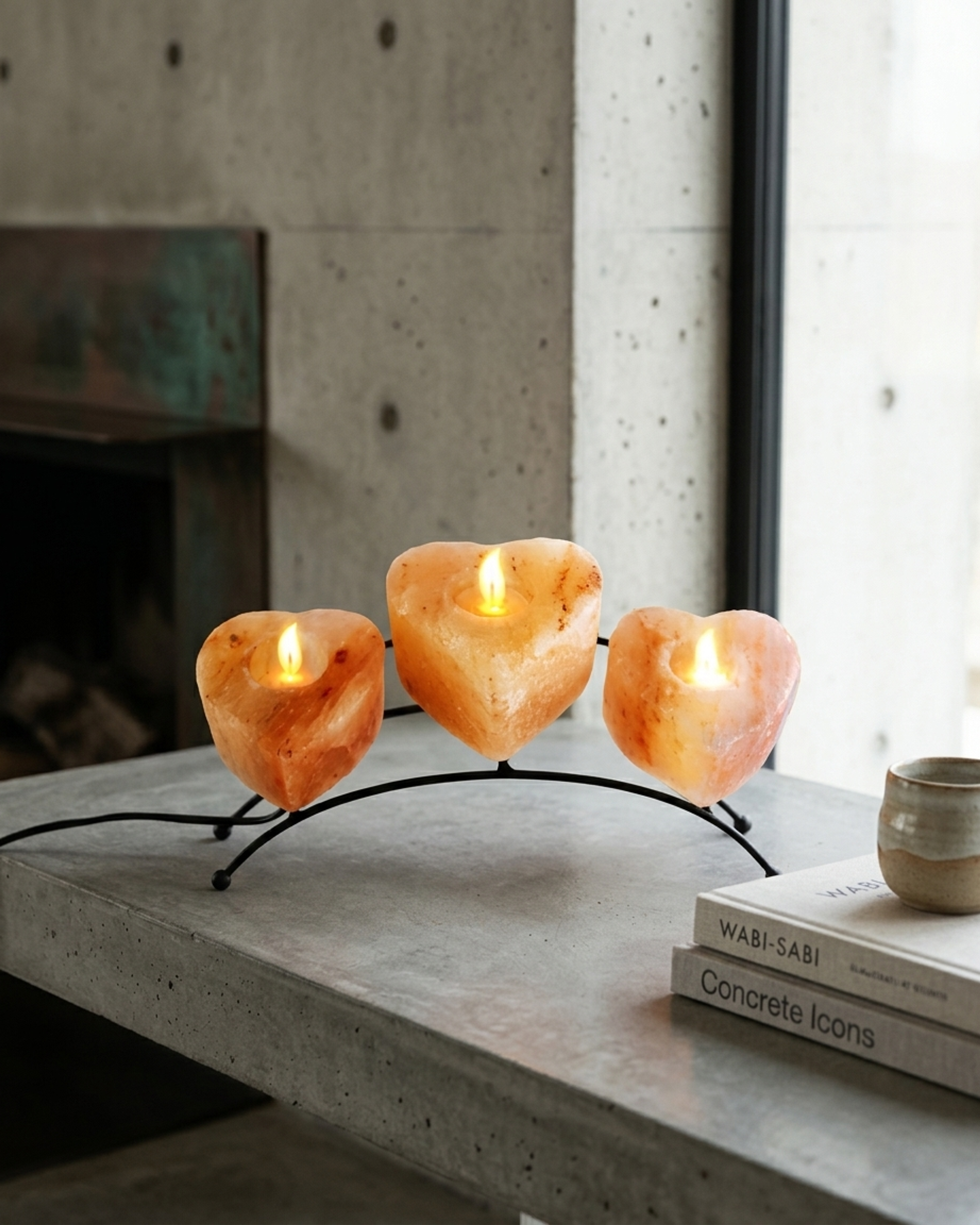 NS61 Himalayan Pink Salt Tea Light Heart Candle Holders 