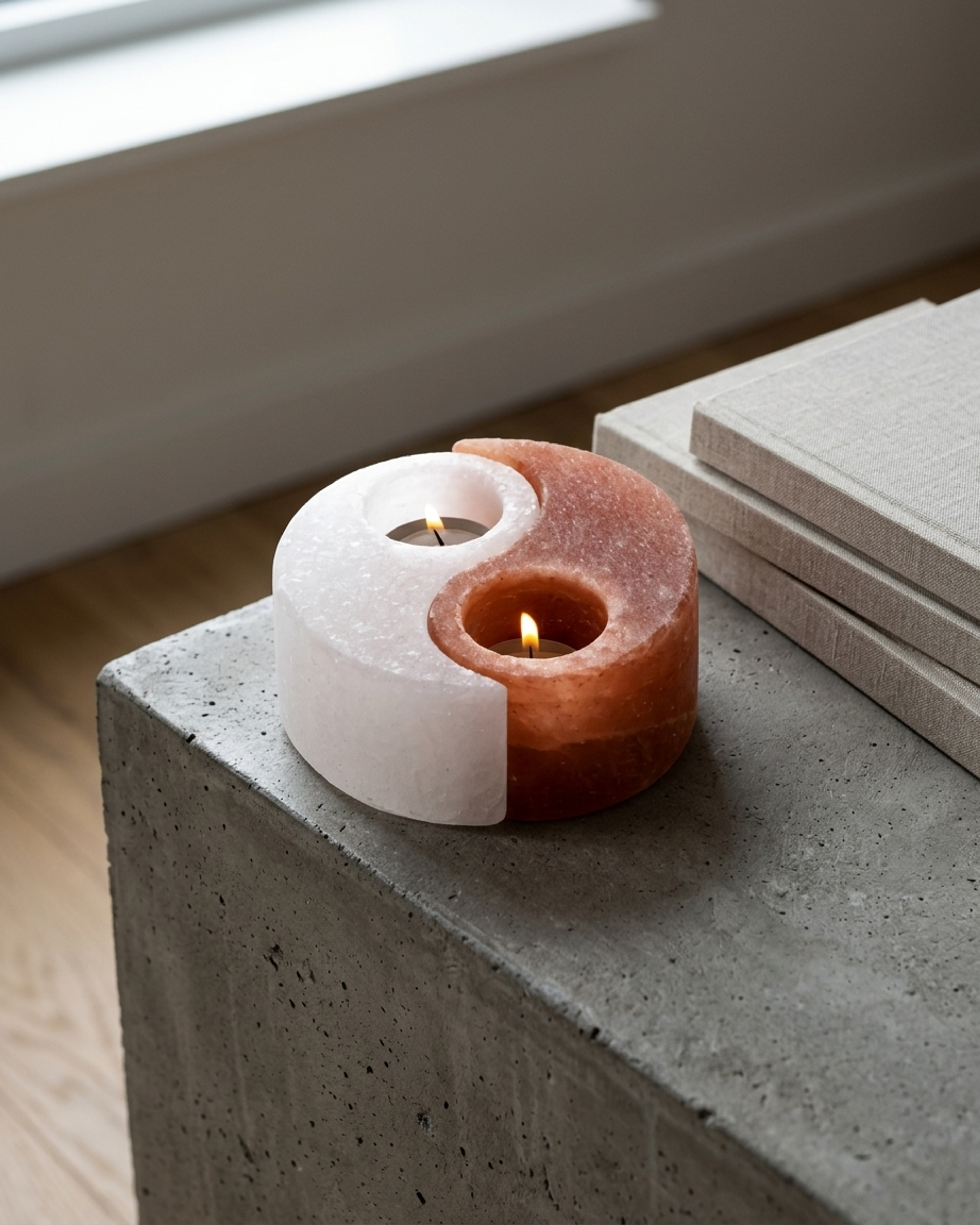 NS53 Himalayan Pink Salt Tea Light Yin-Yang Candle Holders