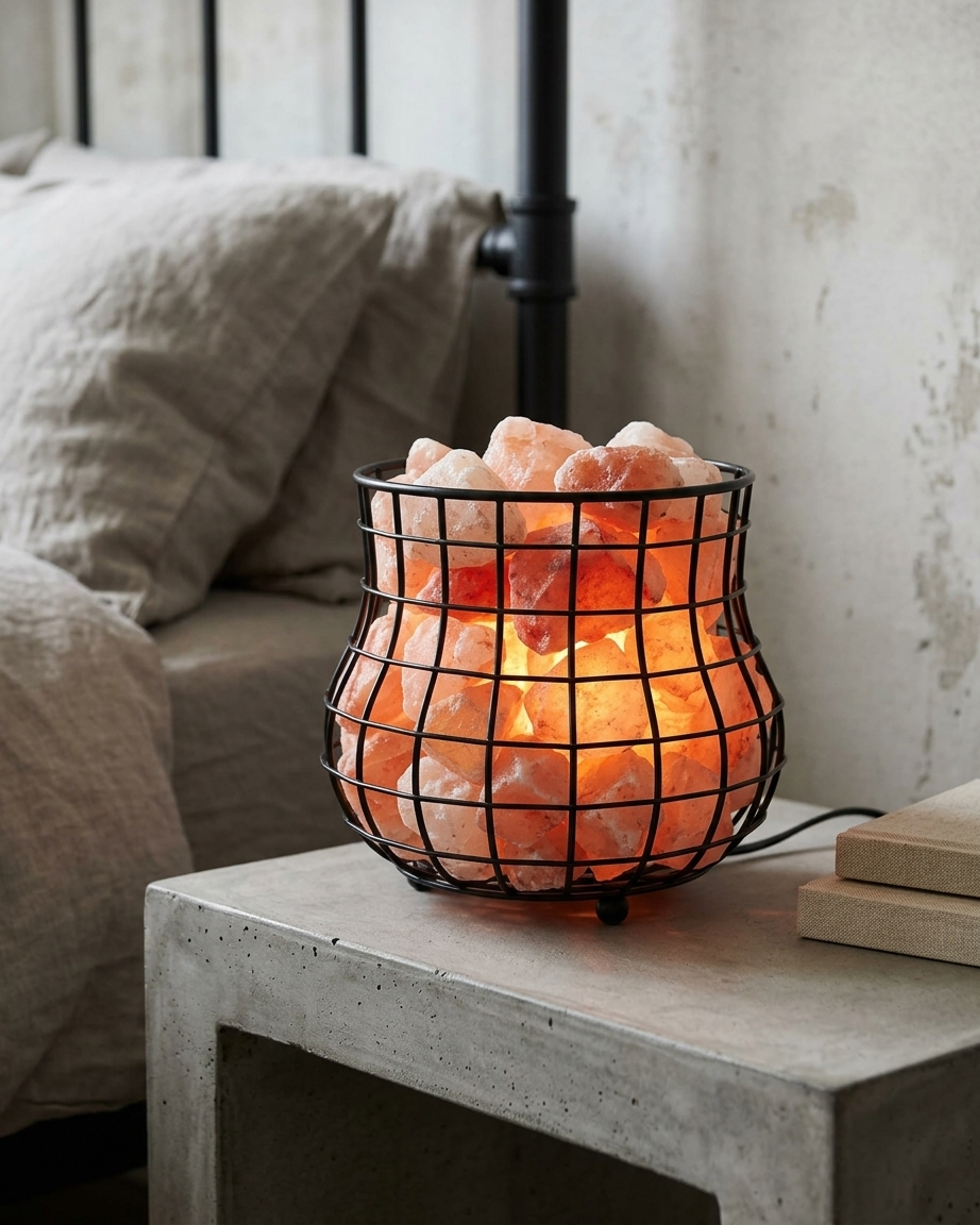 NS21 Himalayan Pink Salt Wire Basket Lamp