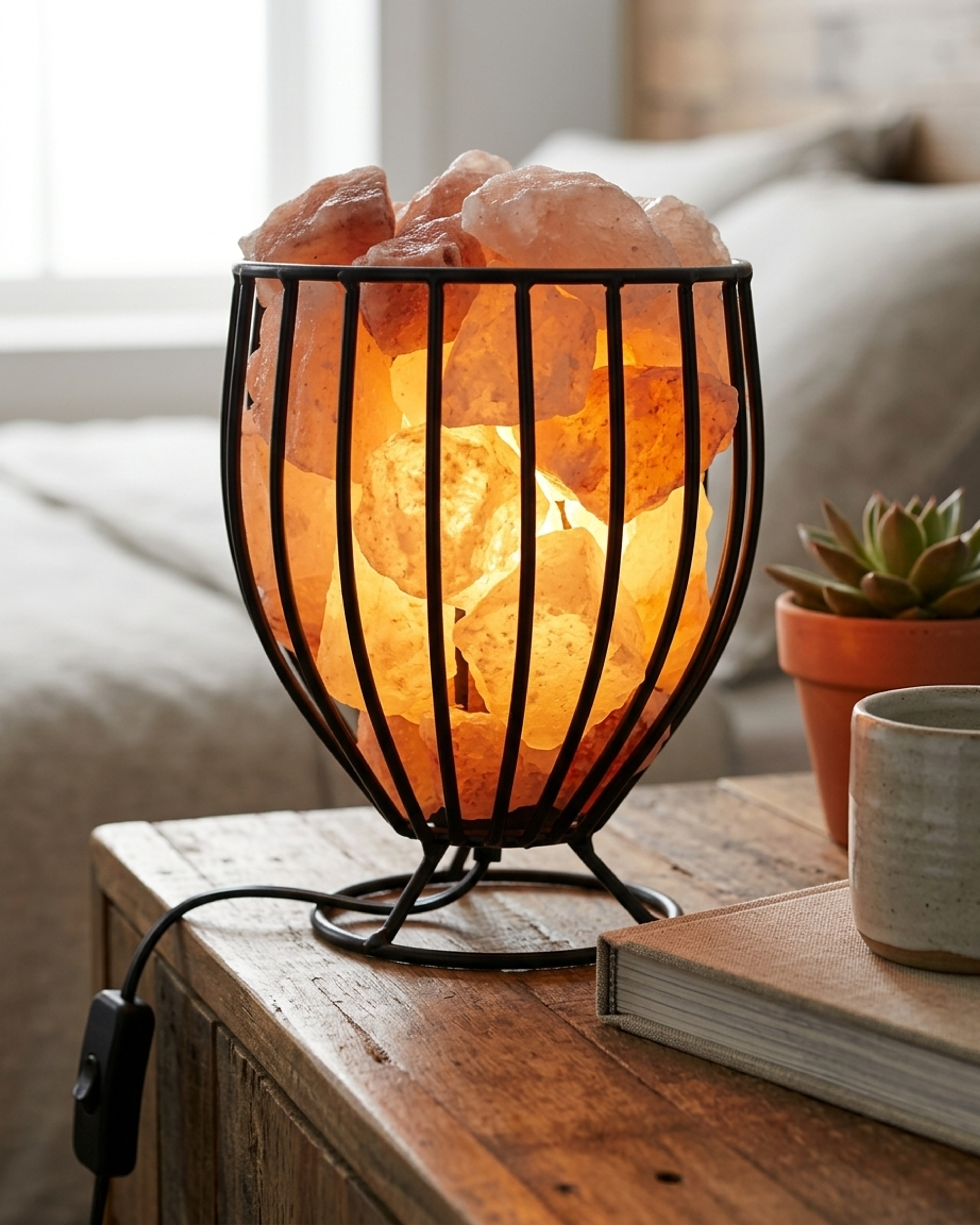 NS20 Himalayan Pink Salt Wire Basket Lamp