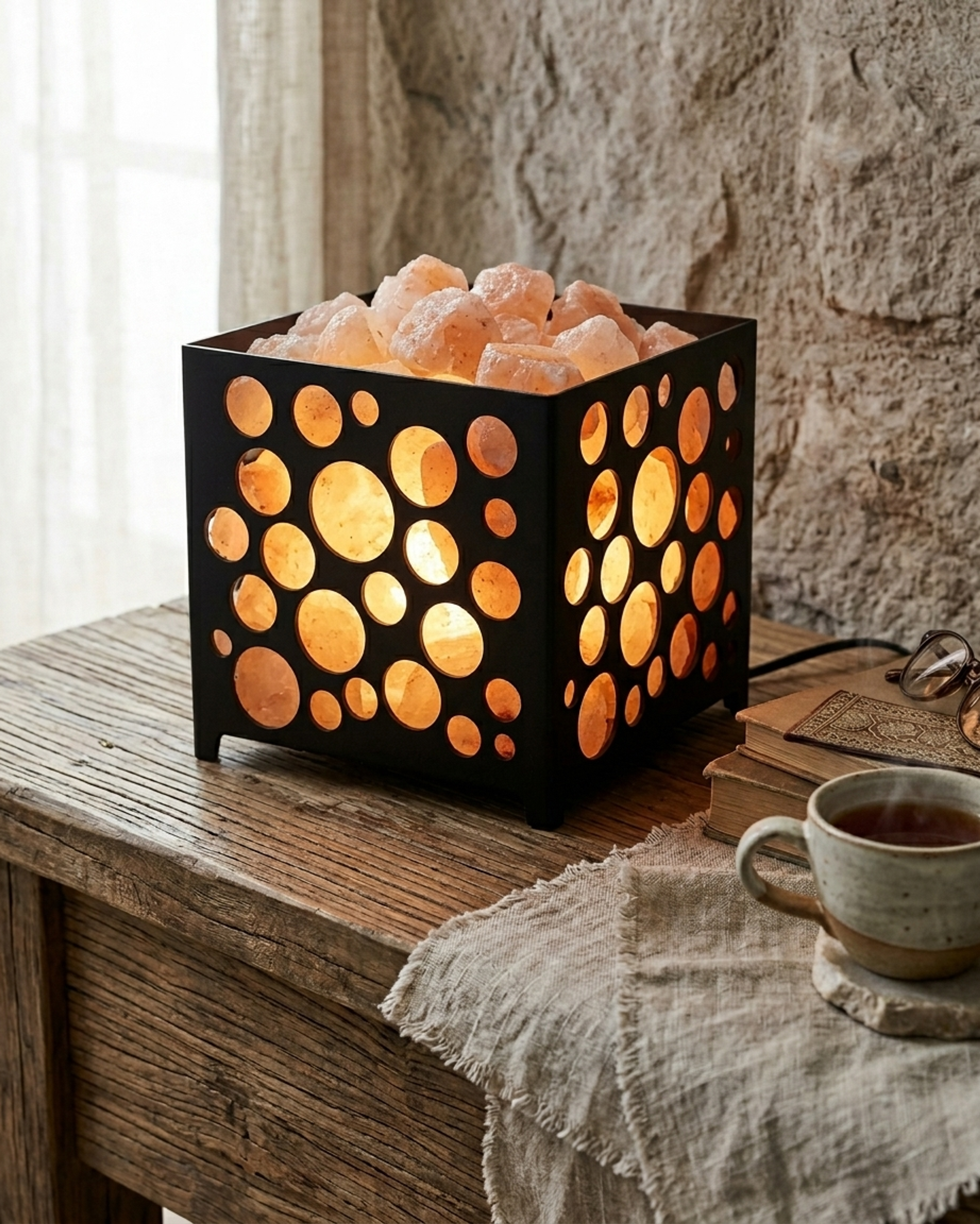 NS13 Himalayan Pink Salt Laser Basket Lamp