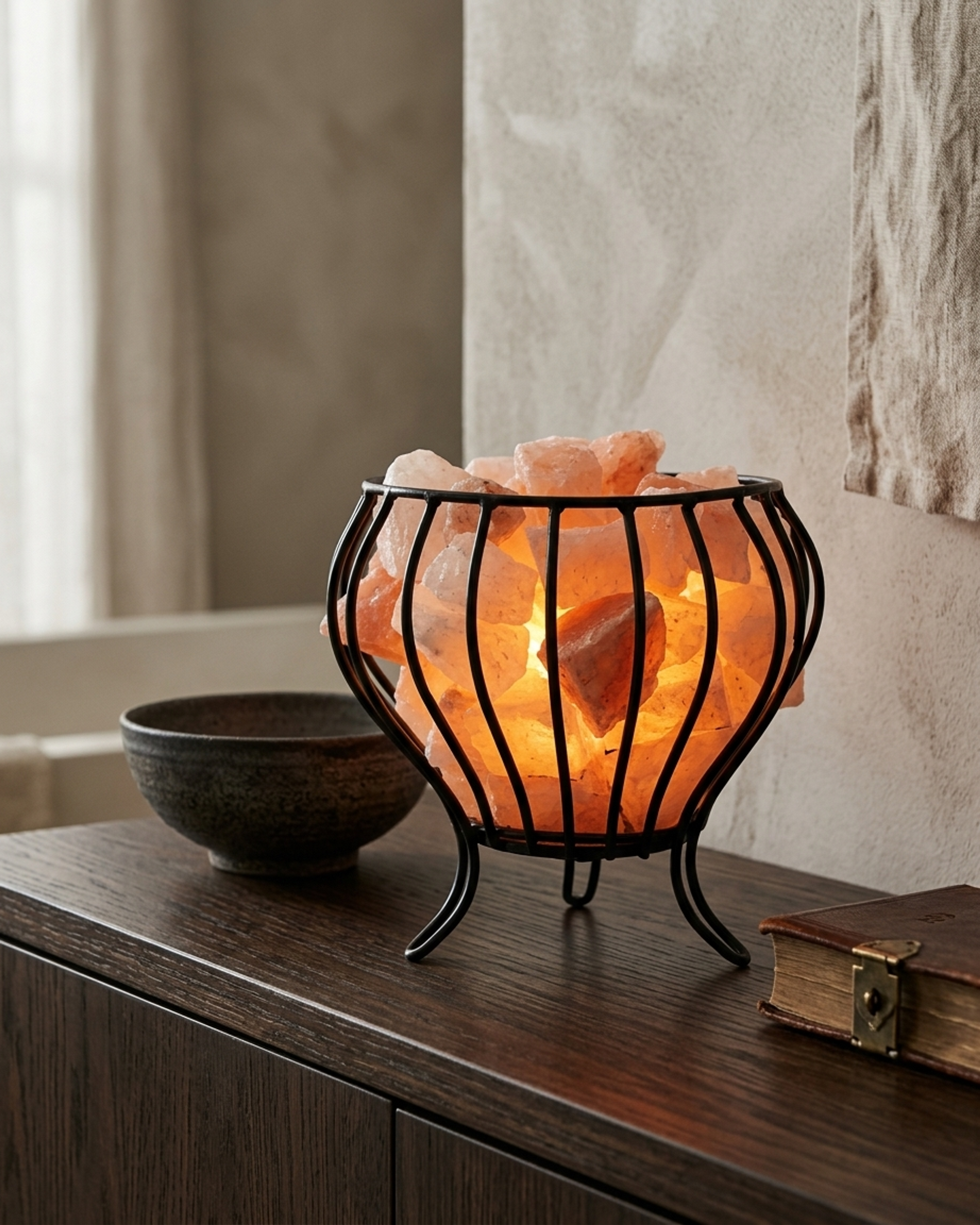NS17 Himalayan Pink Salt Wire Basket Lamp