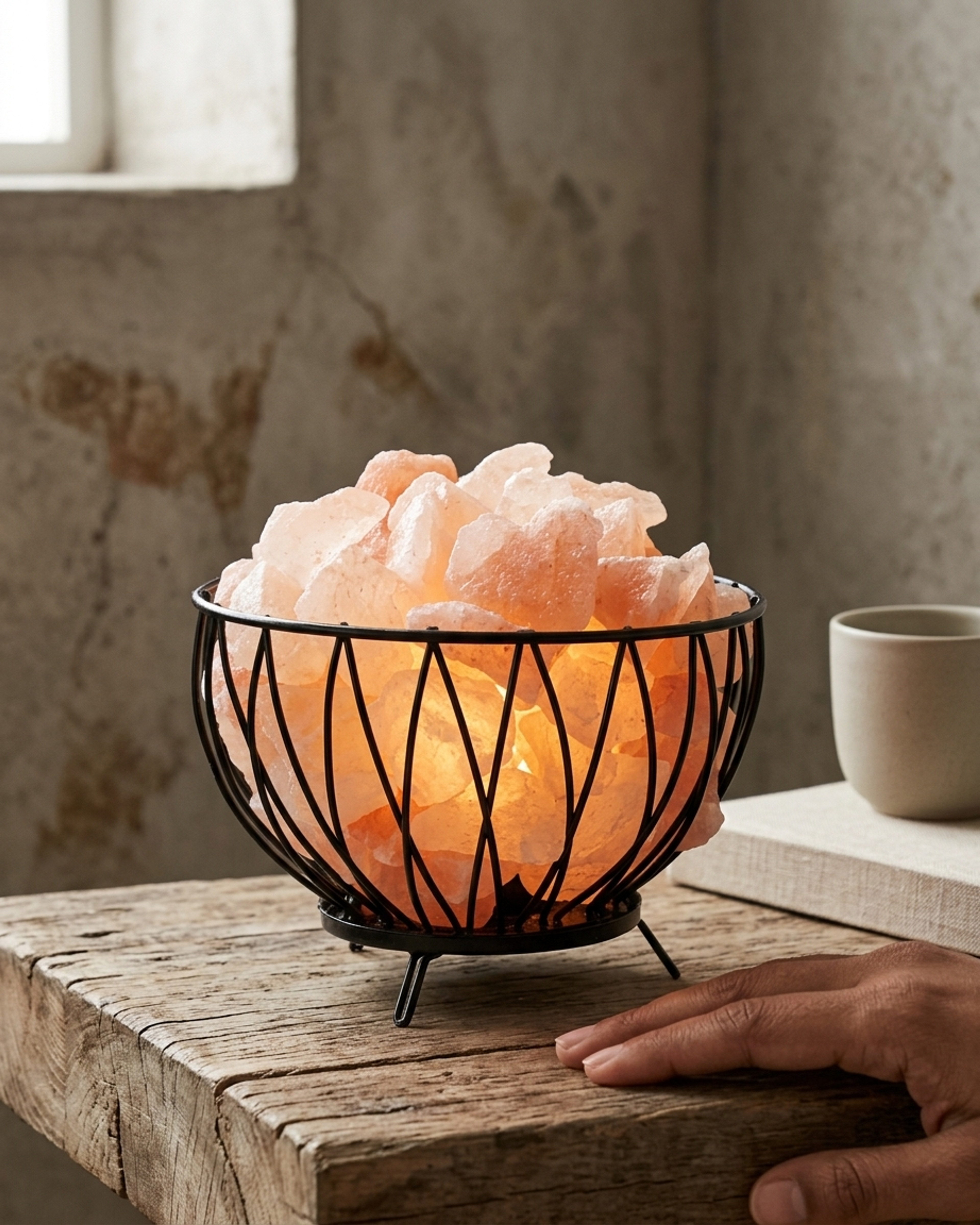 NS68 Himalayan Pink Salt Wire Basket Lamp