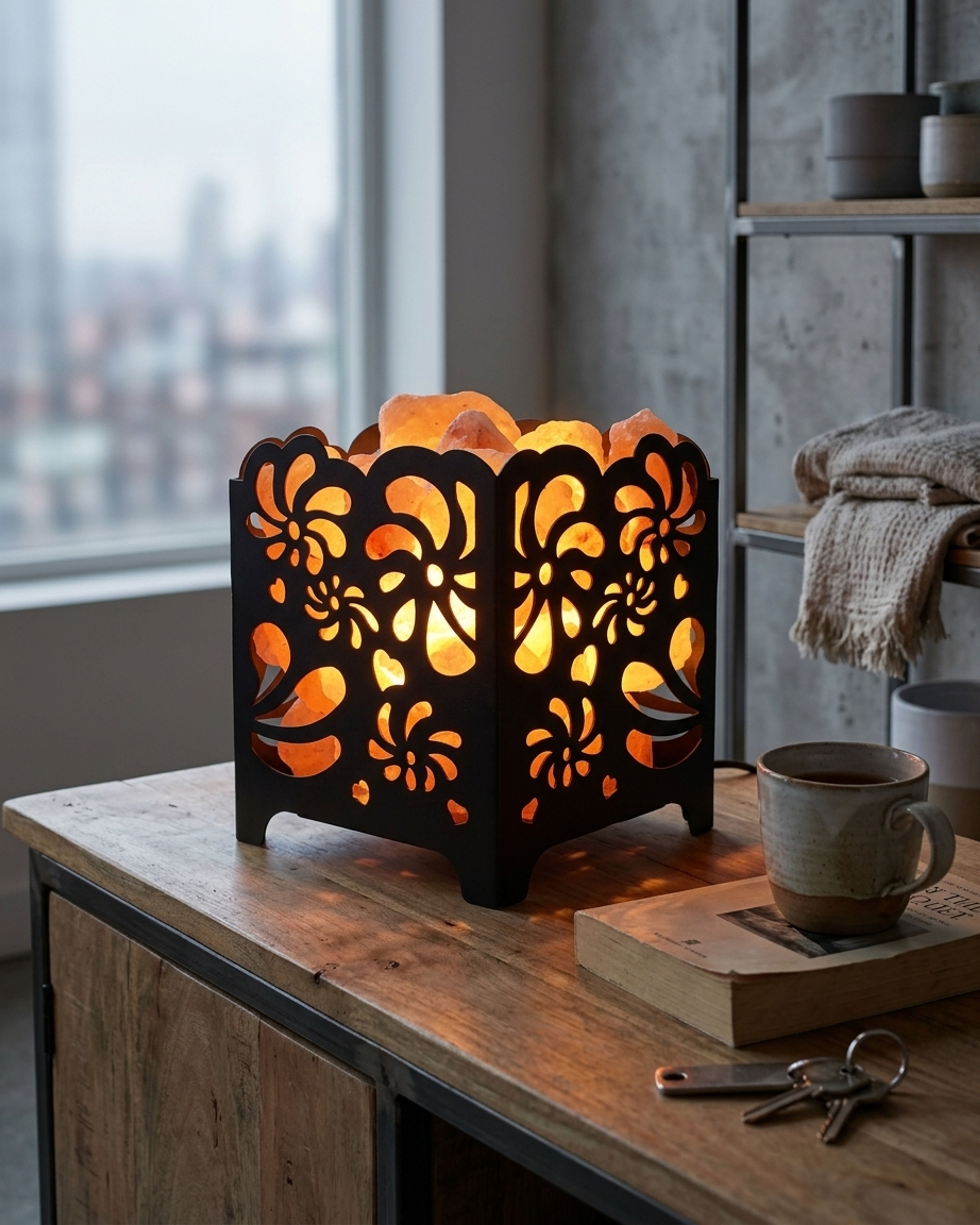 NS10 Himalayan Pink Salt Laser Basket Lamp