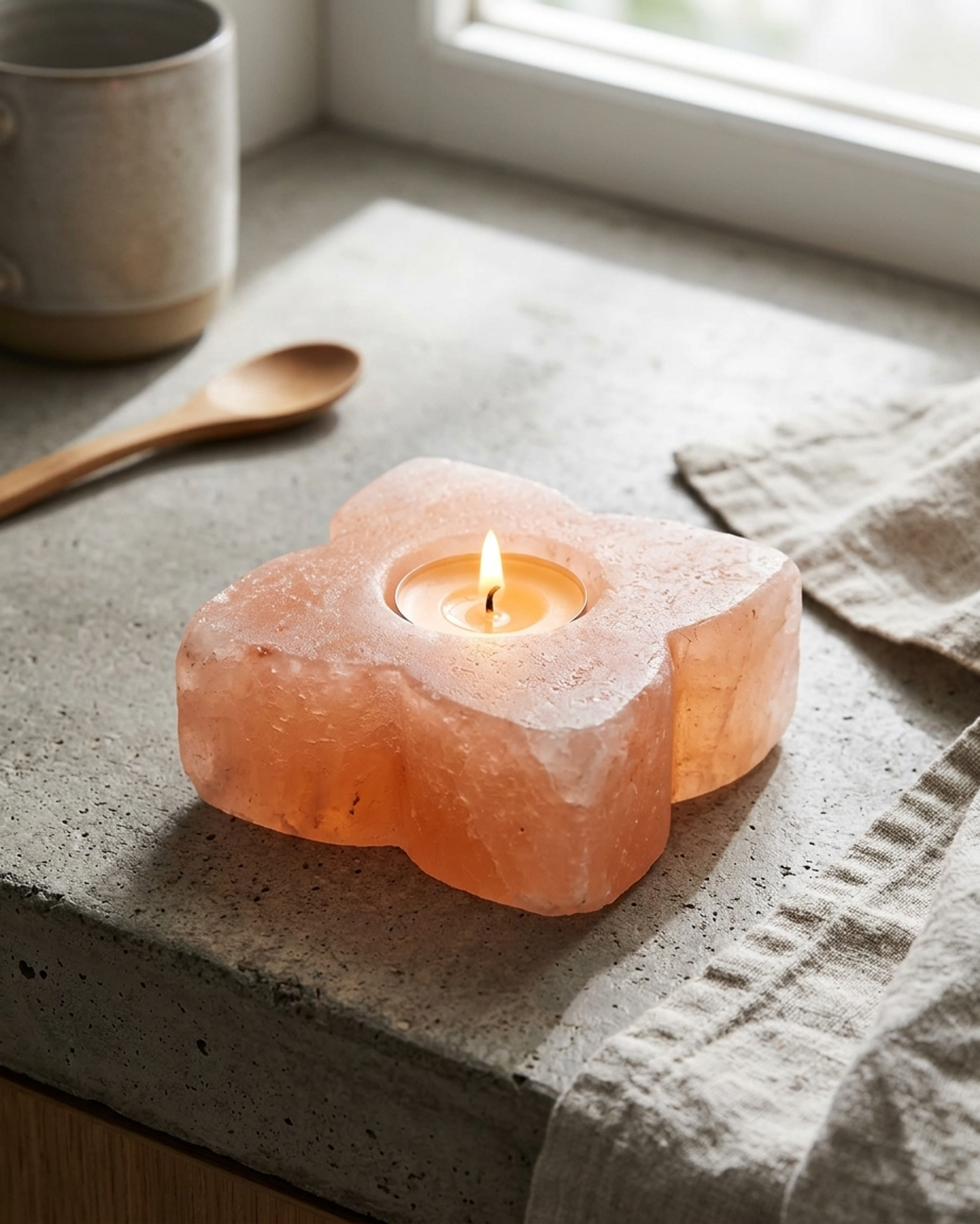 NS57 Himalayan Pink Salt Tea Light Flower Candle Holders