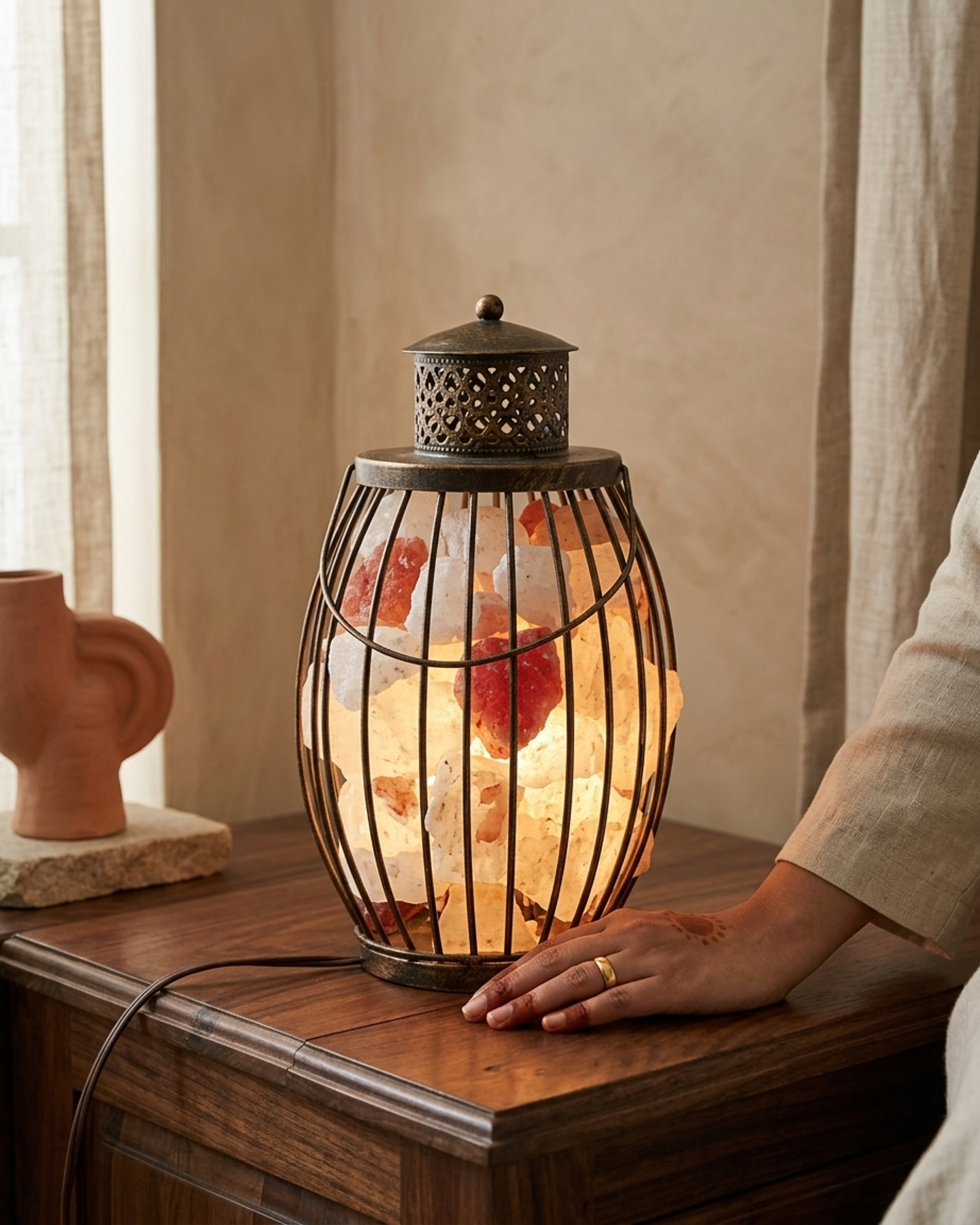 NS3 Himalayan Pink Salt Laltain Basket Lamp