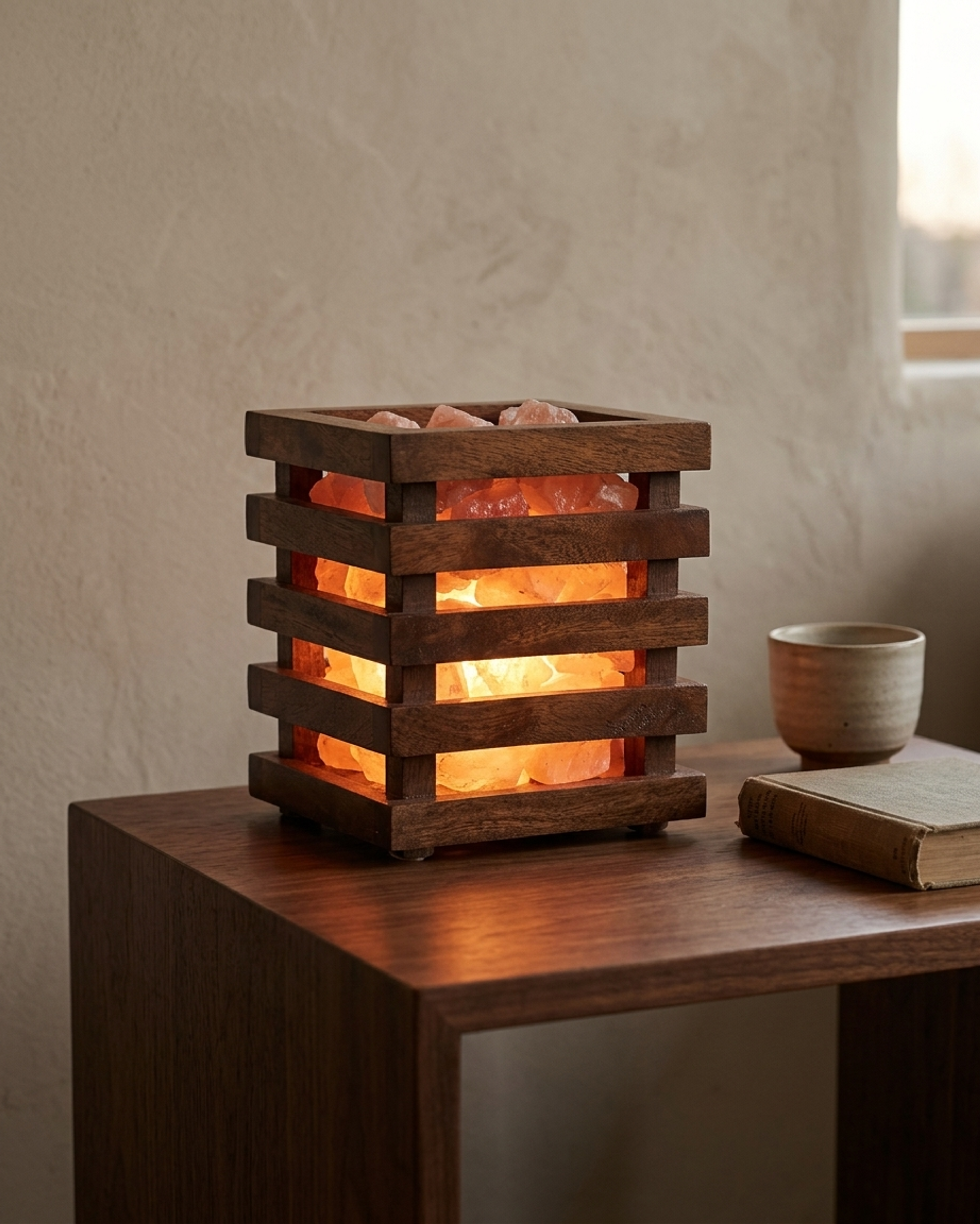 NS22 Himalayan Pink Salt Wooden Basket Lamp