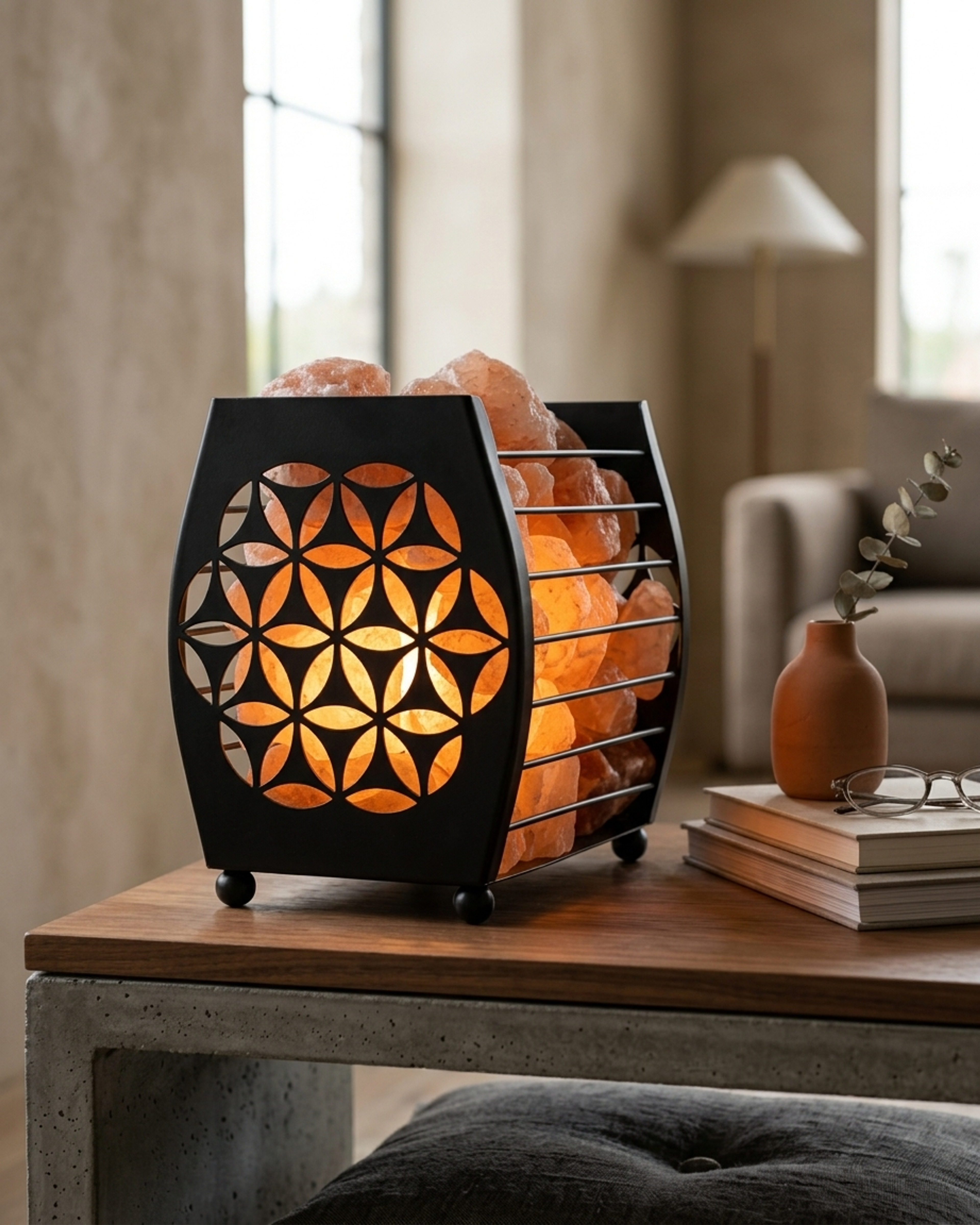 NS66 Himalayan Pink Salt Laser Basket Lamp