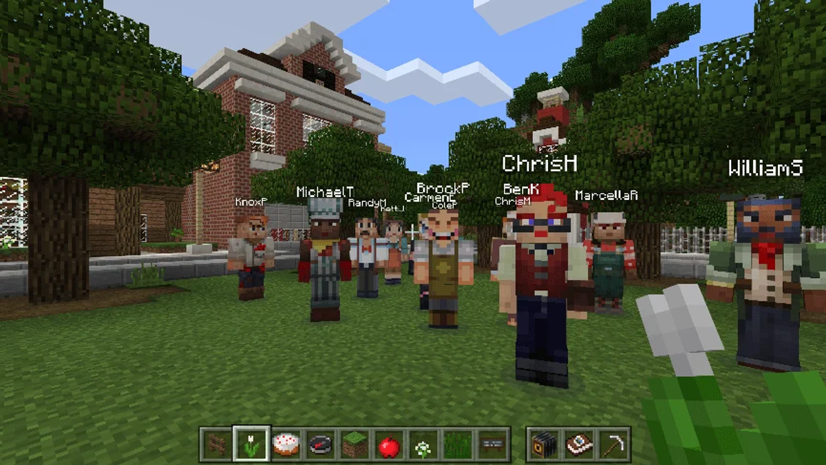 Kids playing avatars going to school in minecraft