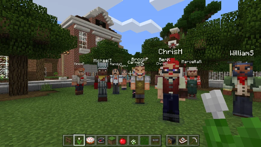 Kids playing avatars going to school in minecraft