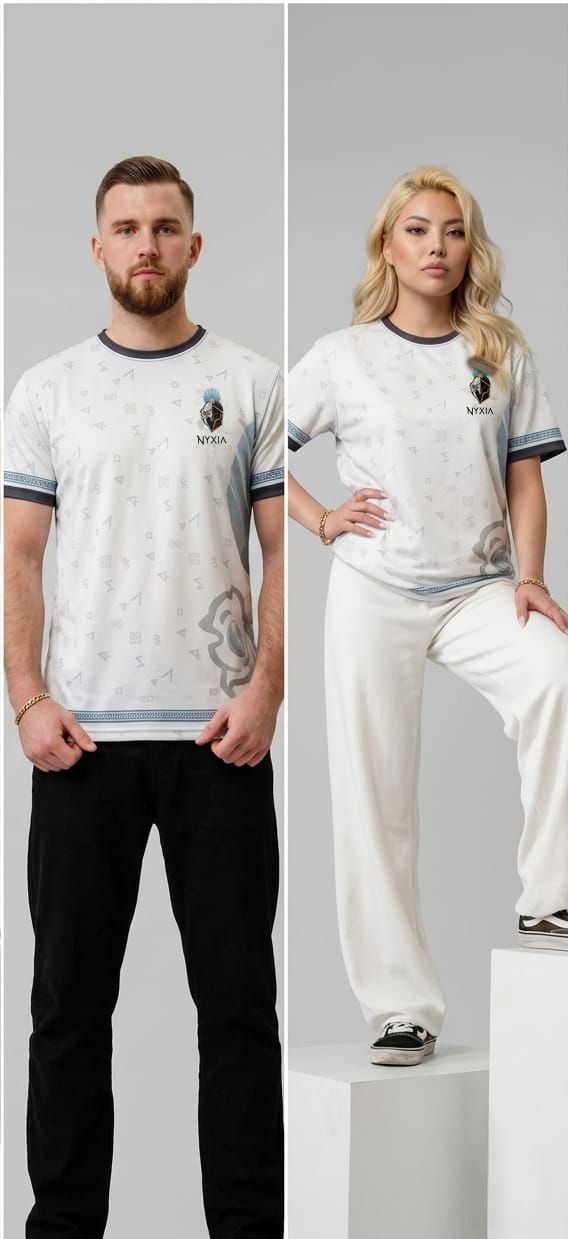 NYXIA-Trikot des Rebrand-Konzepts als getragene Studioaufnahme, Motiv 4 (KI-Visualisierung, Gemini).