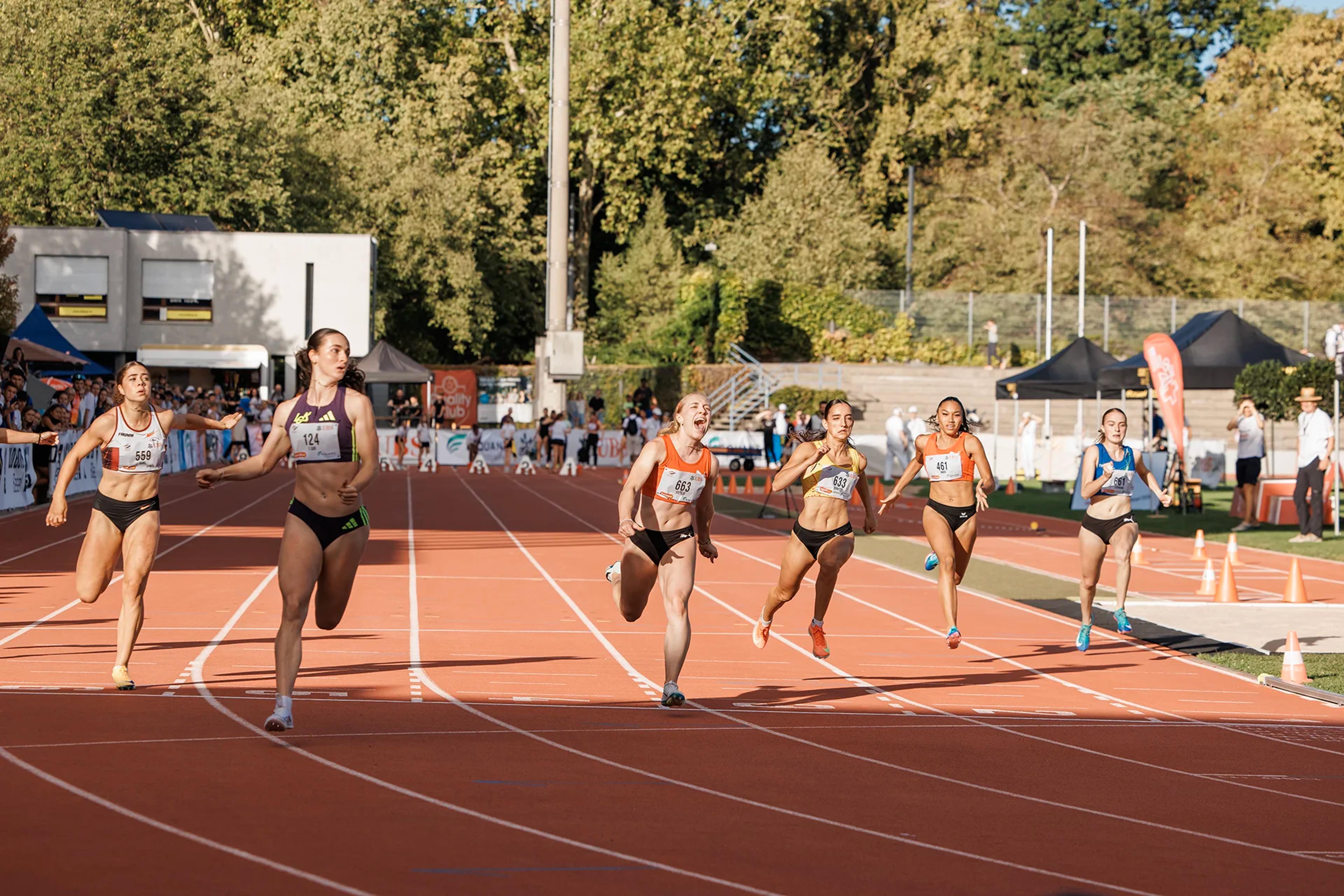 Finallauf über 100 m der U20 Frauen: Xenia Buri (LC Kirchberg, Jahrgang 2008) gewinnt in 11,40 Sekunden bei den Schweizer Meisterschaften U20/U23 2026 im Stadion Schützenmatte in Basel.