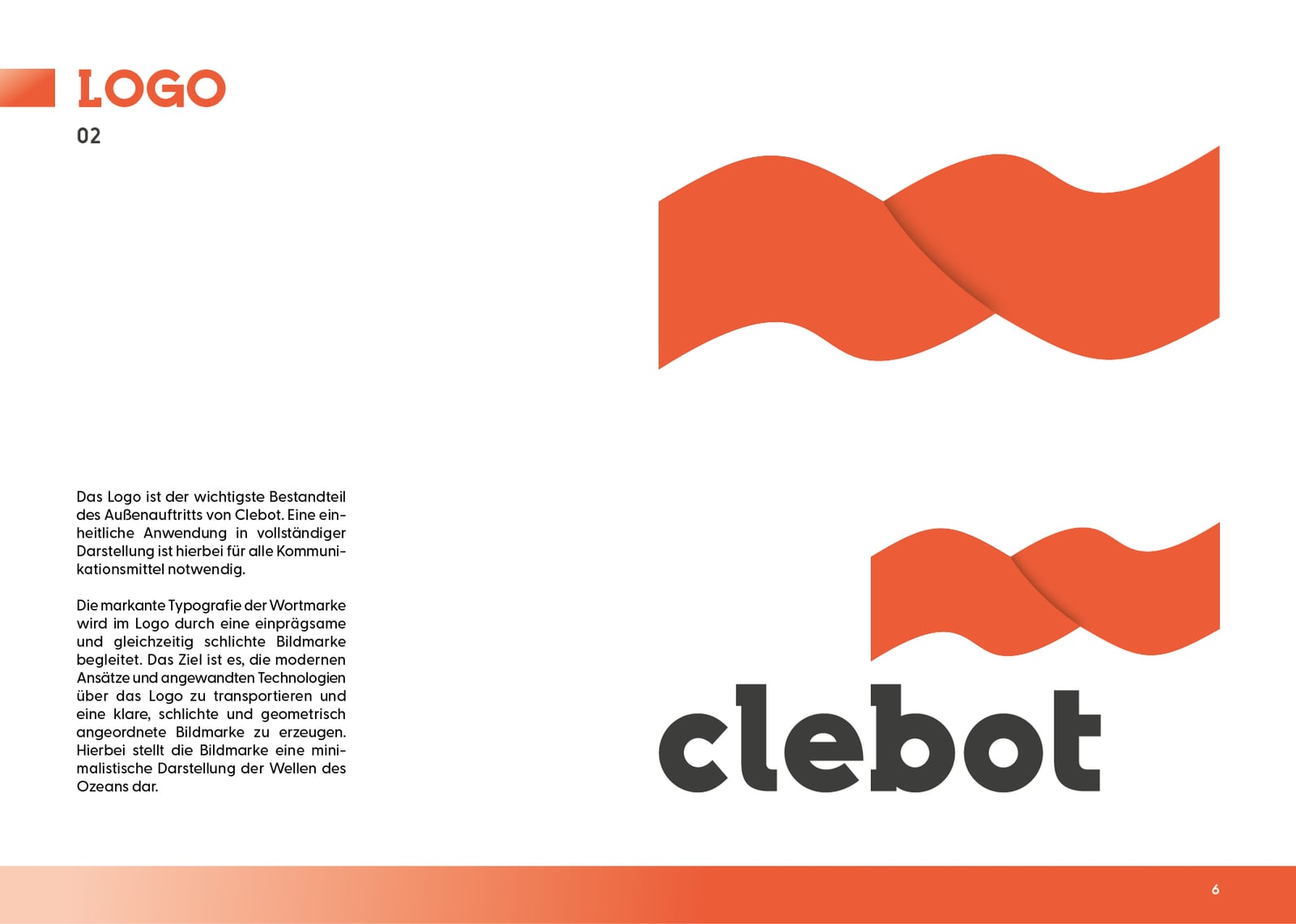 Die Wort-Bild-Marke von Clebot aus dem CD-Manual: Wellen-Bildmarke und Schriftzug.