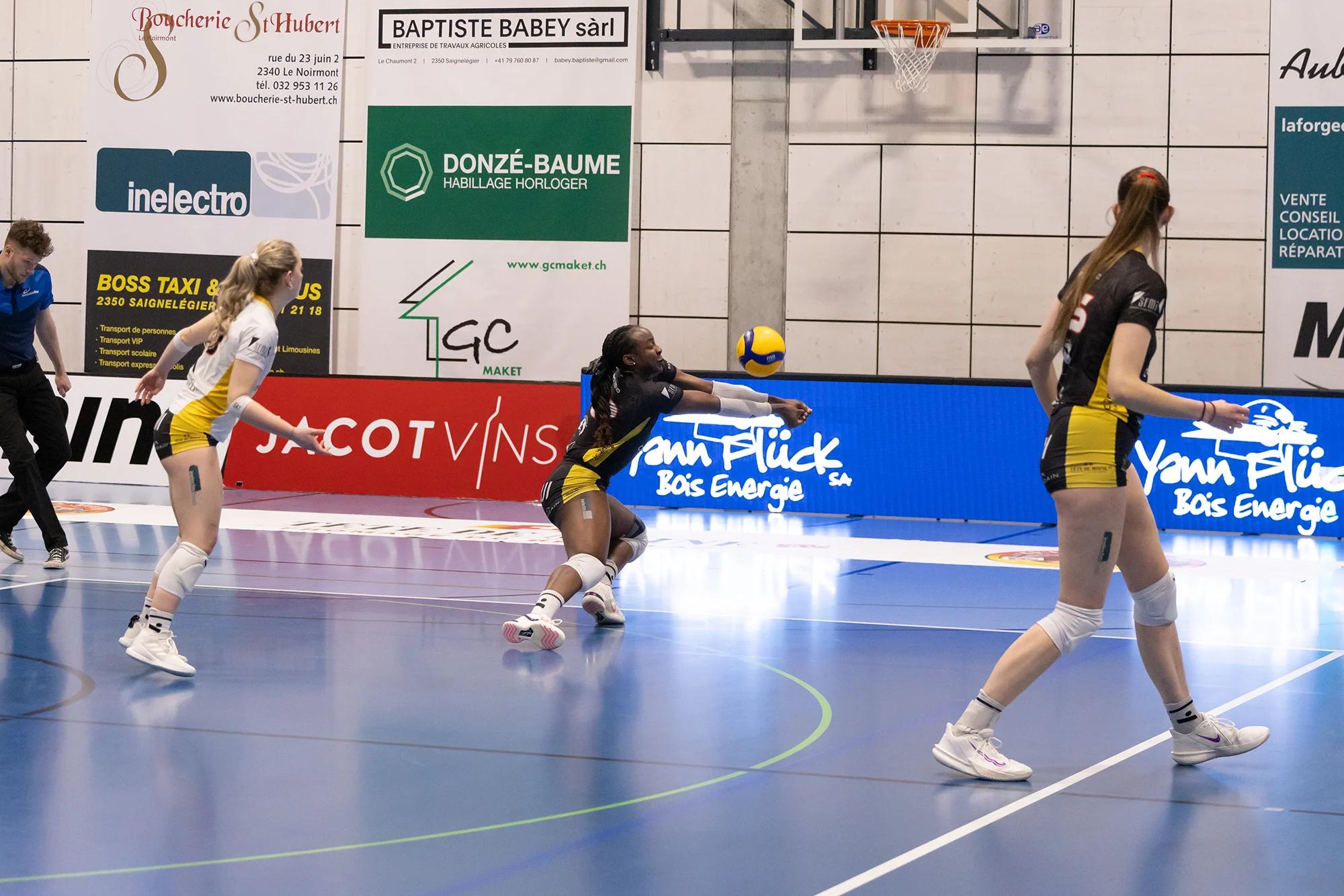 Karen Renteria (BIWI VfM) im Außenangriff, NLA-Playoff-Rückspiel gegen VC Kanti Schaffhausen.