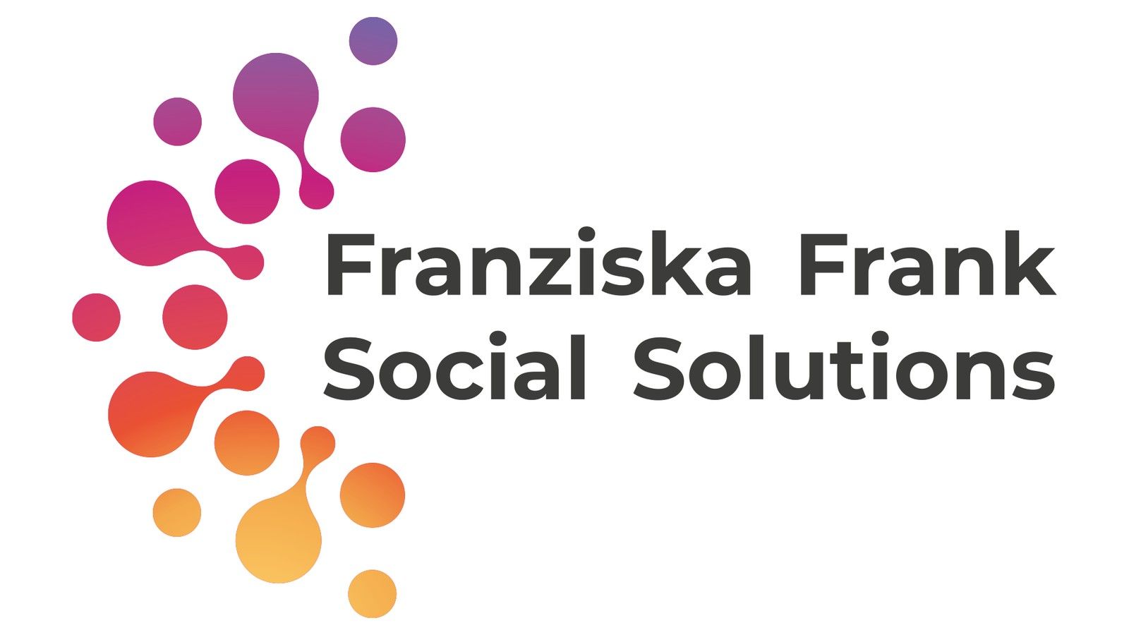 Wort-Bild-Marke „Franziska Frank Social Solutions" im warmen Farbverlauf.