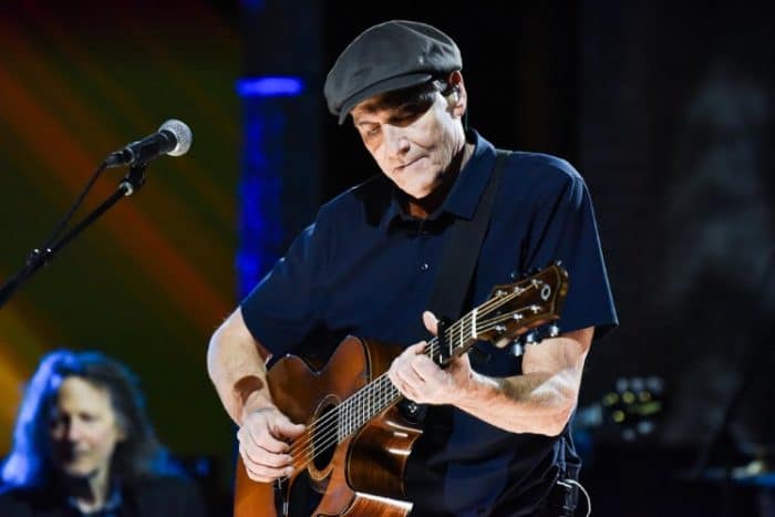 The Late Show with Stephen Colbert and guest James Taylor during Sunday’s February 3, 2019 show. Photo: Scott Kowalchyk/CBS ©2019 CBS Broadcasting Inc. All Rights Reserved.