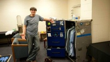 Even the performers’ wardrobes are kept in travel crates.