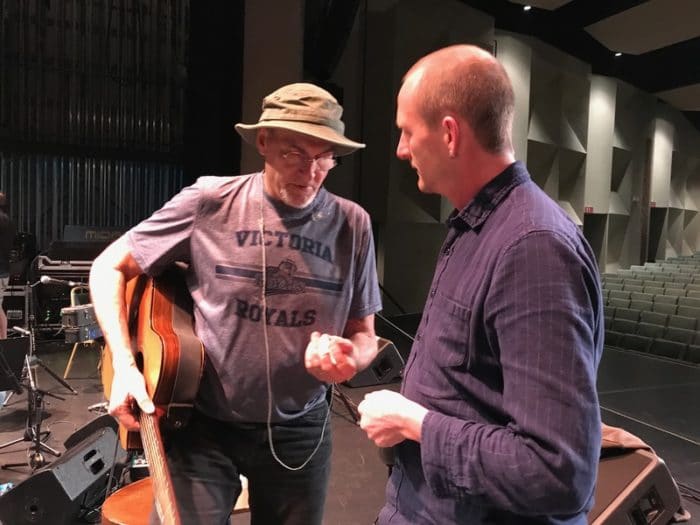 James chats with Michael McGoldrick (Photo by Ellyn Kusmin)