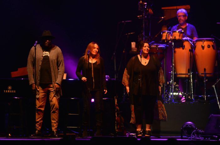 The amazing backup singers (Arnold McCuller, Kate Markowitz and Andrea Zonn) and percussionist Luis Conte. (Photo: Andrew Wong)