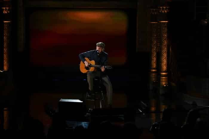 The Late Show with Stephen Colbert and musical guest James Taylor during Tuesday’s March 7, 2023 show. Photo: Scott Kowalchyk/CBS ©2023 CBS Broadcasting Inc. All Rights Reserved.