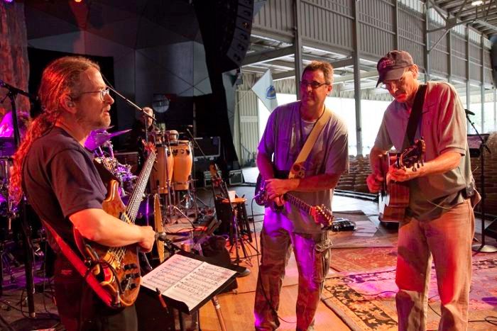 Jimmy Johnson, James and Vince Gill rehearse at Tanglewood, 2011. Photo by Michael Lutch.
