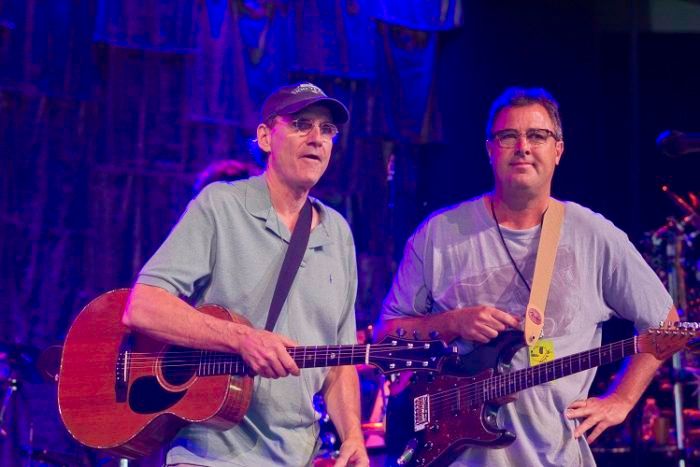 James and Vince Gill rehearse at Tanglewood, 2011. Photo by Michael Lutch.