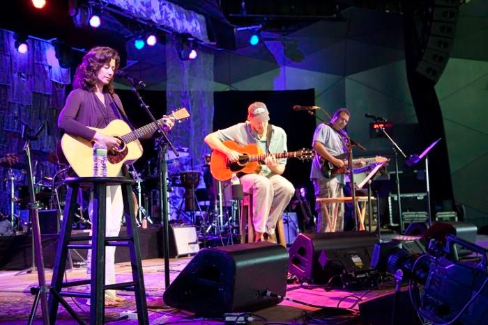 Amy Grant, James and Vince Gill rehearse at Tanglewood, 2011. Photo by Michael Lutch.