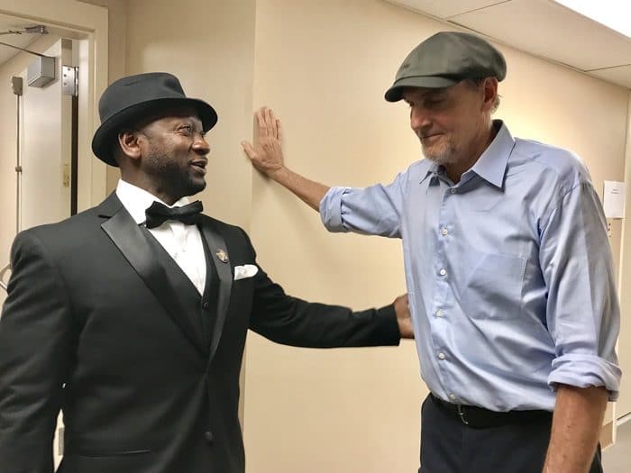 James backstage with comedian Joe Torry. Photo by Ellyn Kusmin.